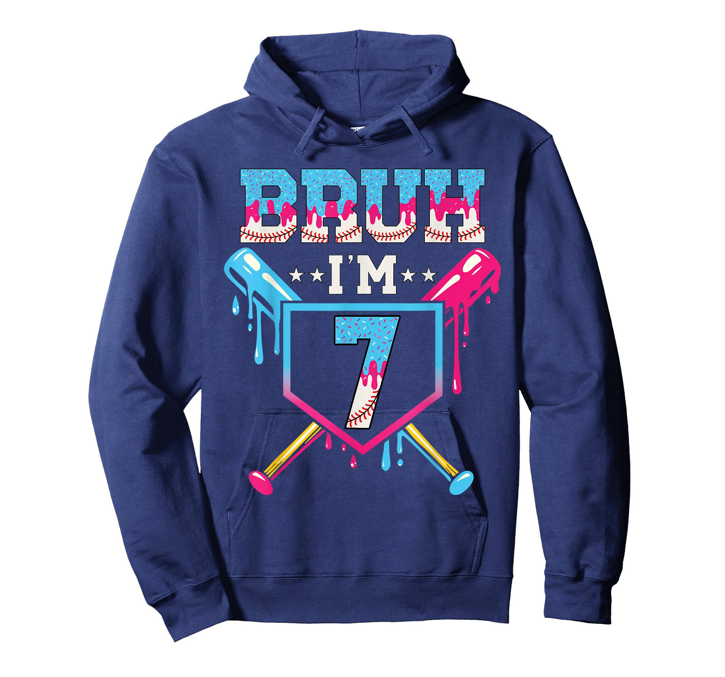 Bruh Baseball 7 Year Old Ice Cream 7th Birthday Boy Number 7 T-Shirt