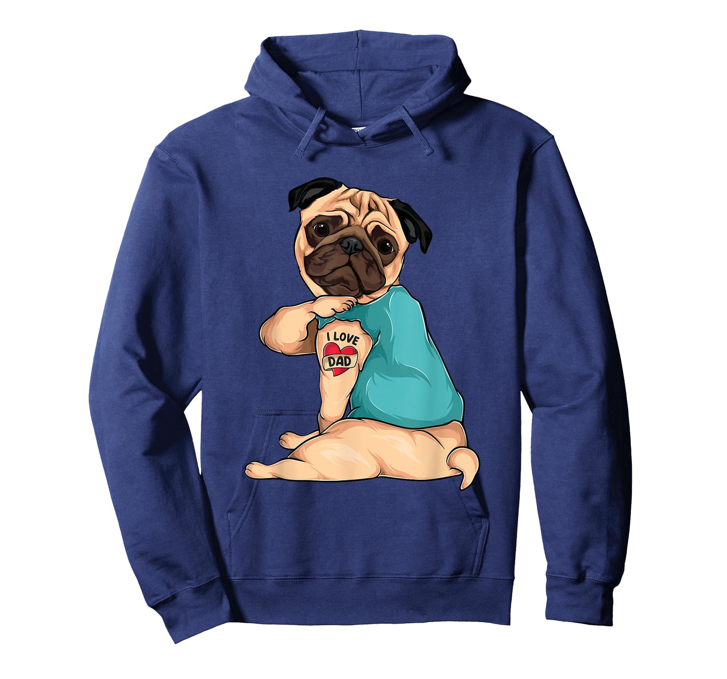 Father's Day gift funny dog Pug i love Dad tattoo T-Shirt for Men Women Kids