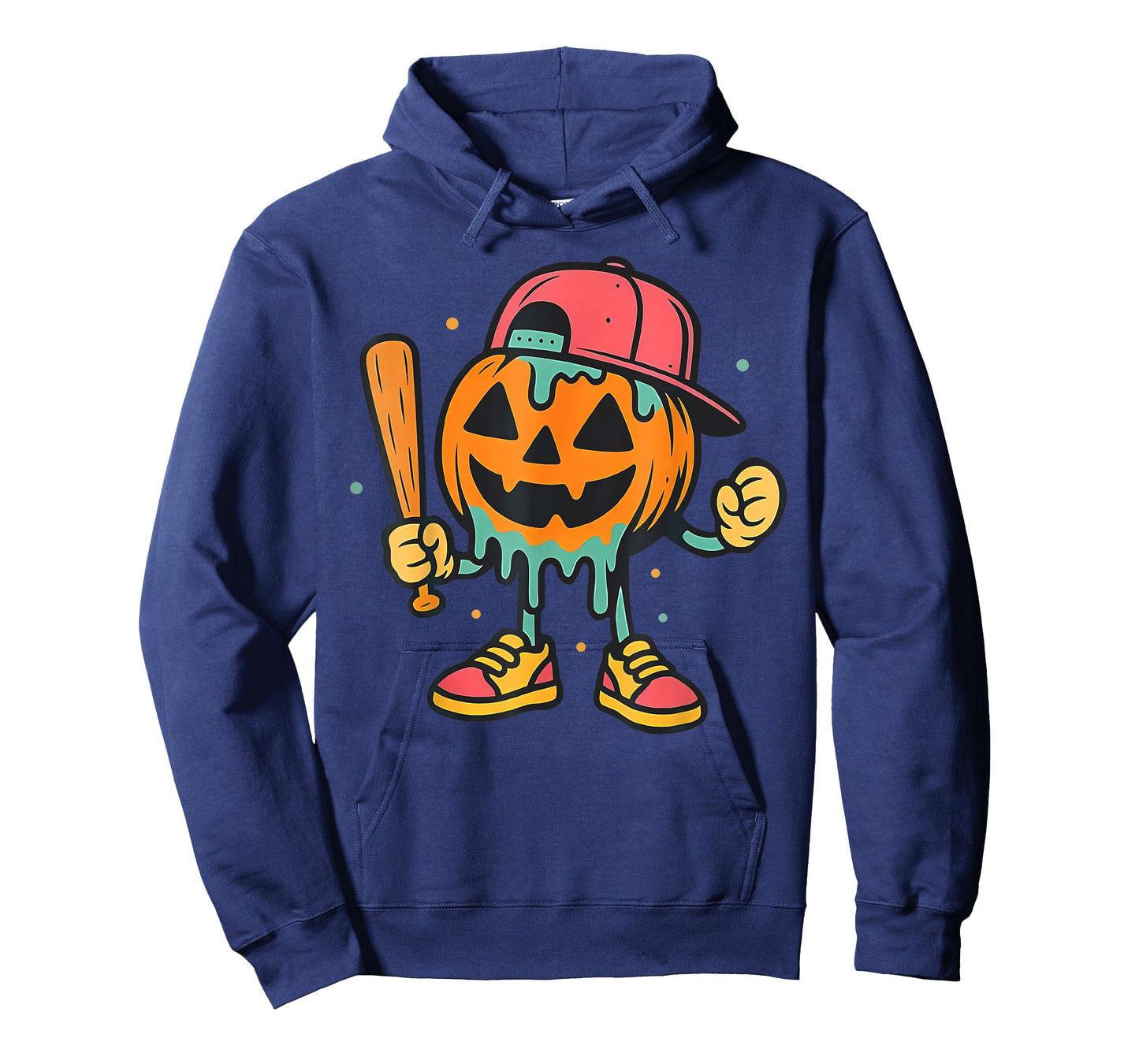 Pumpkin Baseball Player Halloween Ice Cream Drip Men Boys T-Shirt