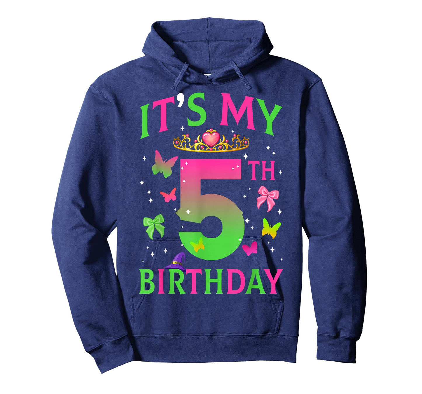 Its My 5 Birthday Princess Crown Butterfly Party Celebration T-Shirt