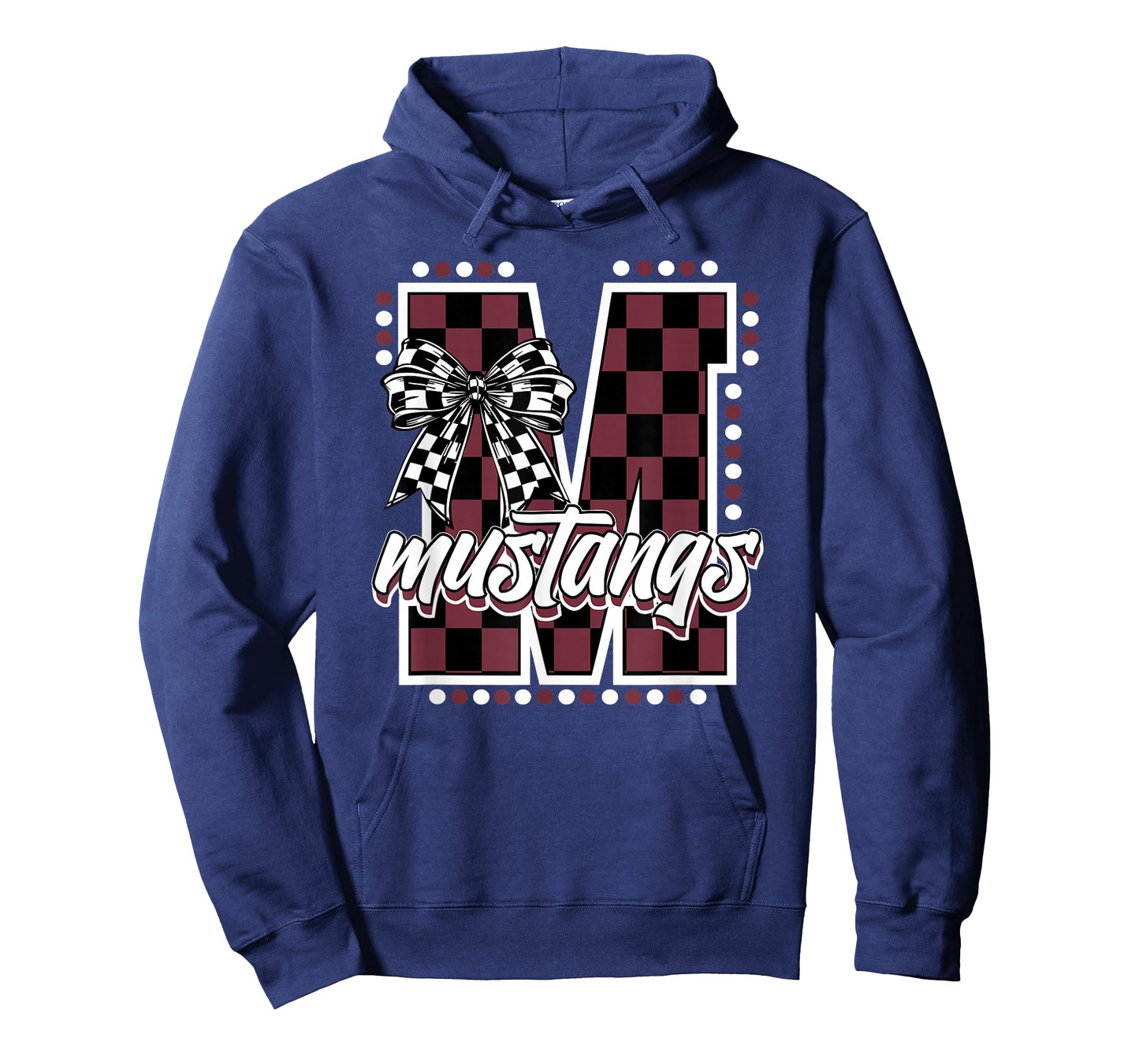 Mustangs Maroon Checkered Print Mustang Pride School Spirit T-Shirt
