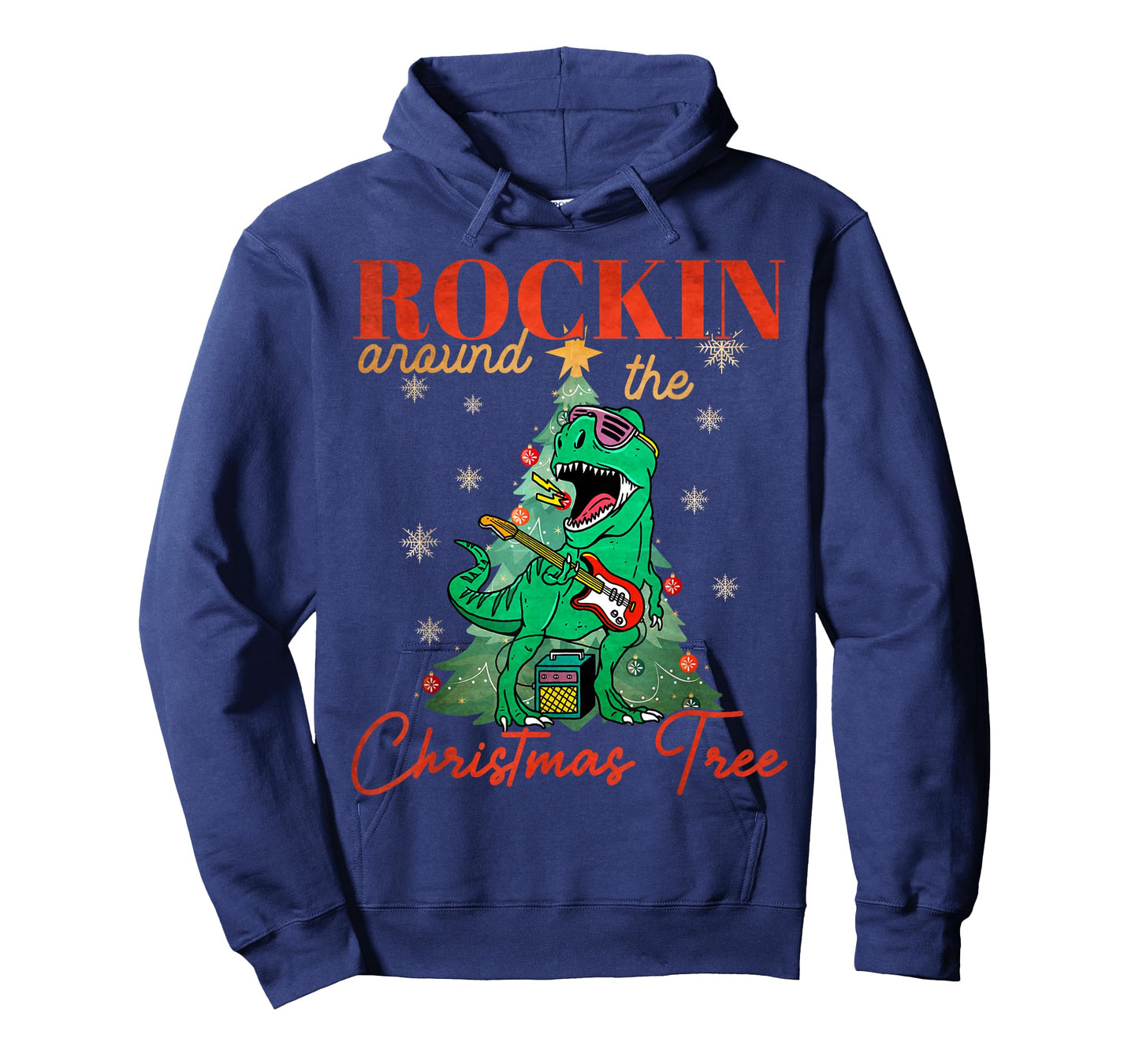 Rocking Around The Christmas Tree T-rex Rock and Roll Guitar T-Shirt