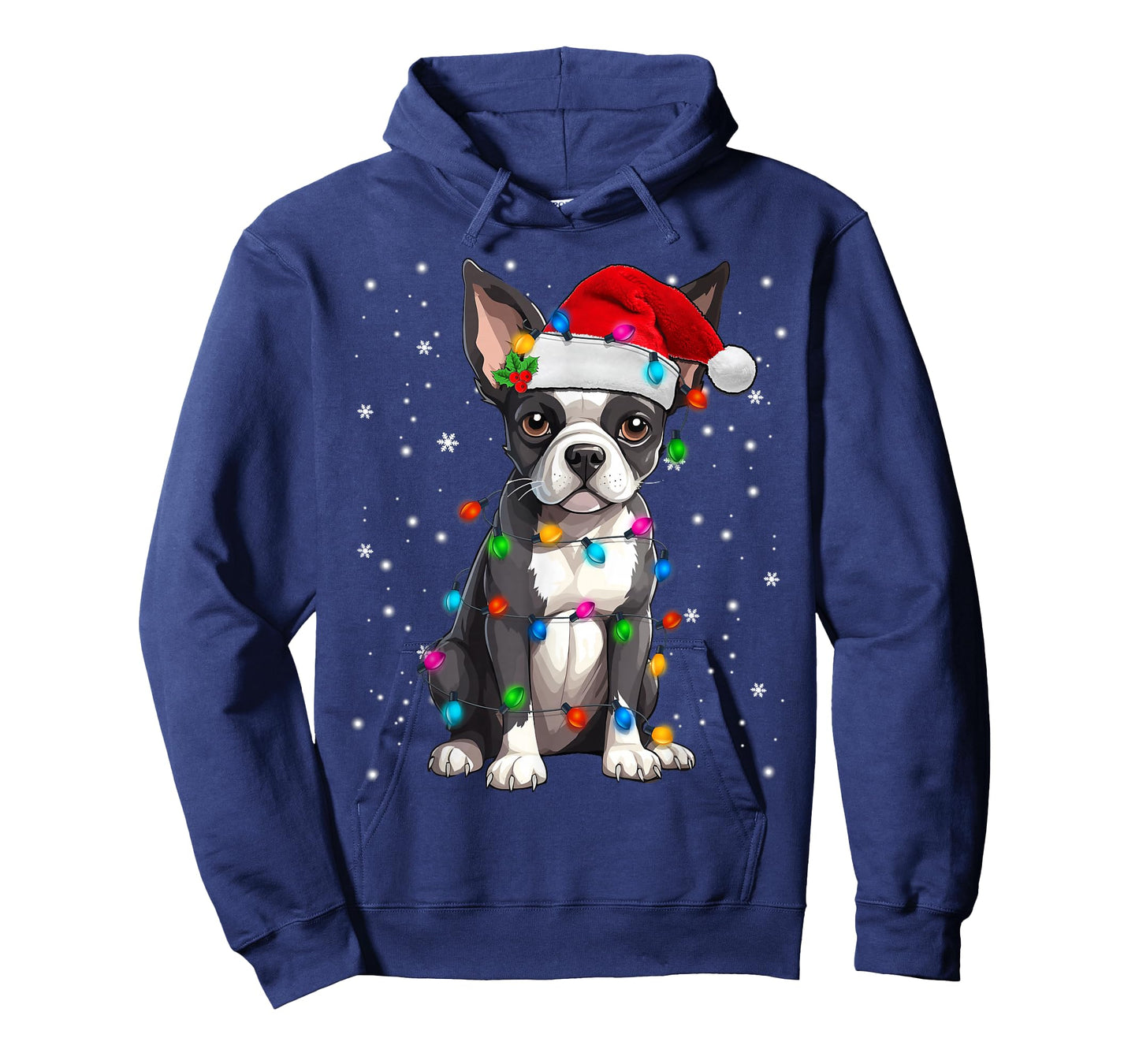 Boston Terrier Christmas Santa Hat Tree Lights Pajama T-Shirt