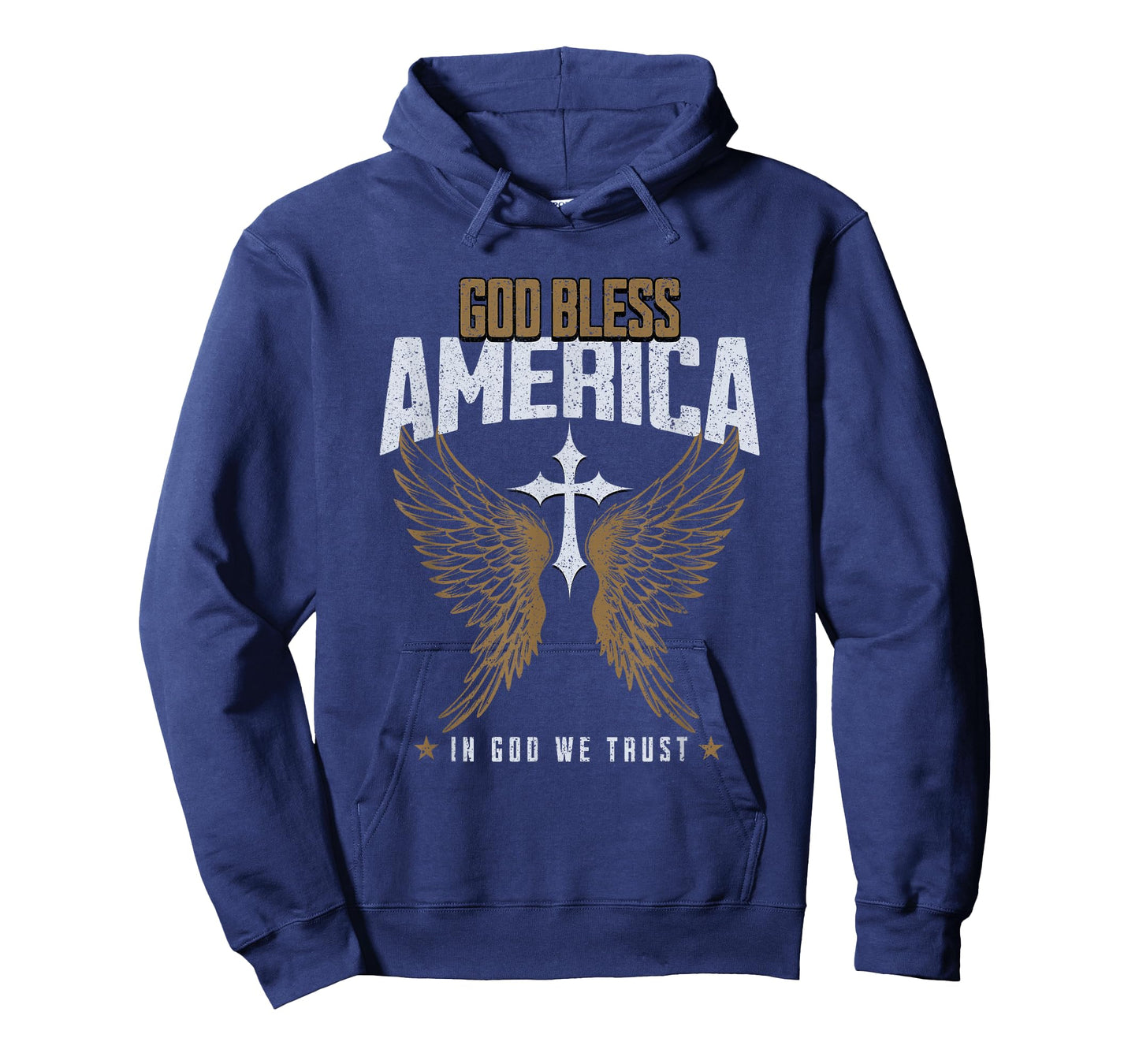 God Bless America Christian Cross & Angel Wings Distressed T-Shirt