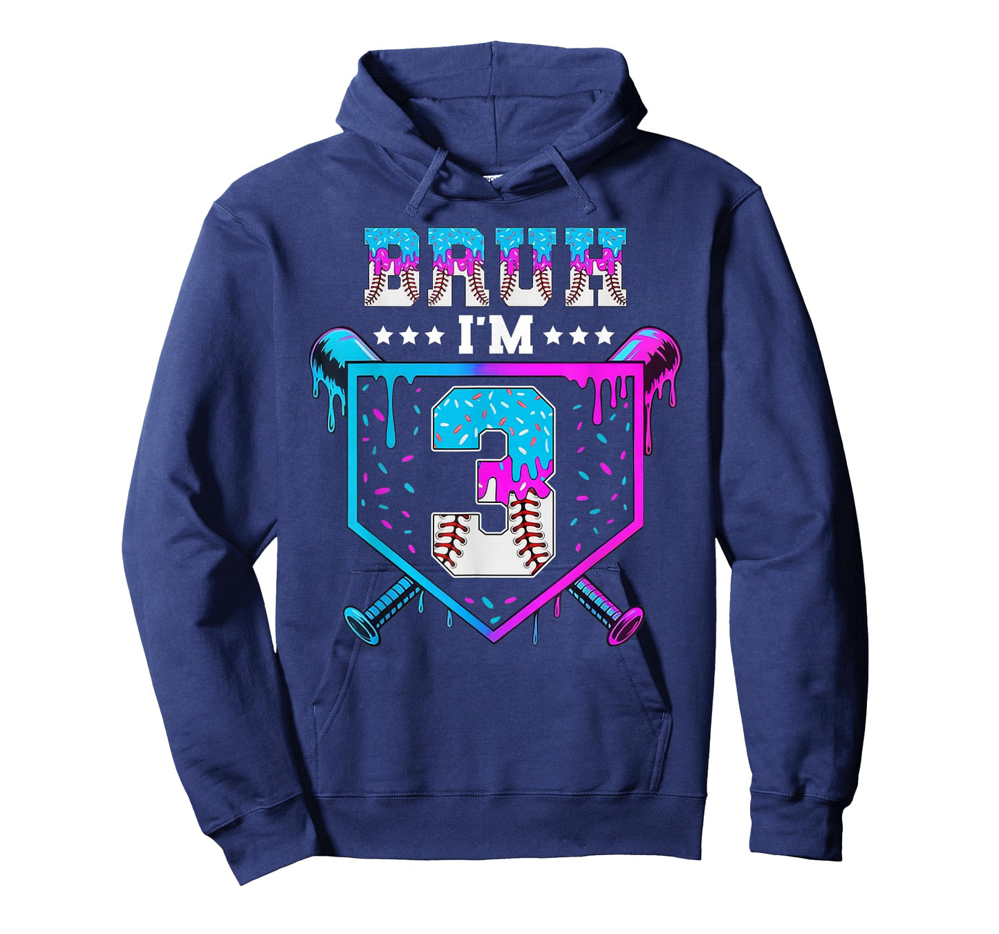 Bruh 3rd Birthday Boy Baseball Ice Cream Drip 3 Year Old Boy T-Shirt