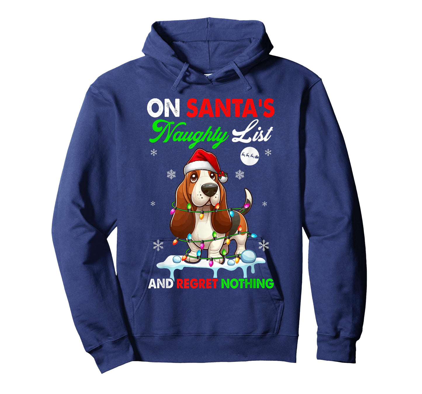 On Santa's Xmas Naughty List Regret Nothing Basset Hound T-Shirt