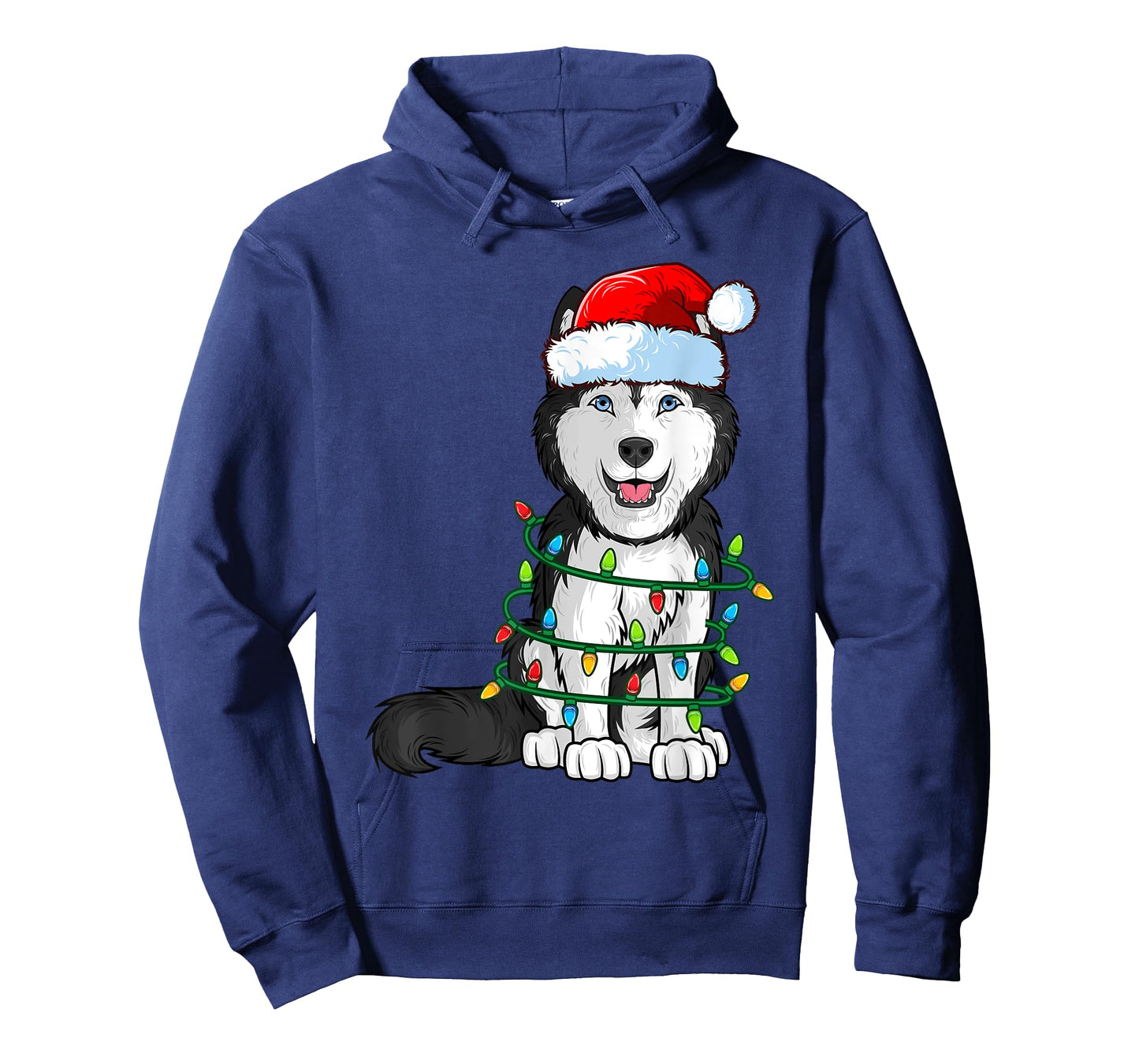 Siberian Husky Christmas Santa Hat Xmas Lights Dog Boys Girl T-Shirt