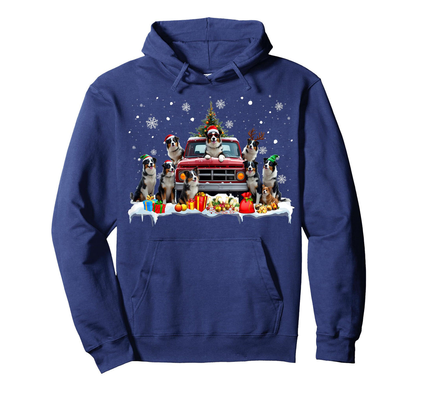 Border Collie Dog Red Truck Christmas Tree Santa Ugly Xmas T-Shirt