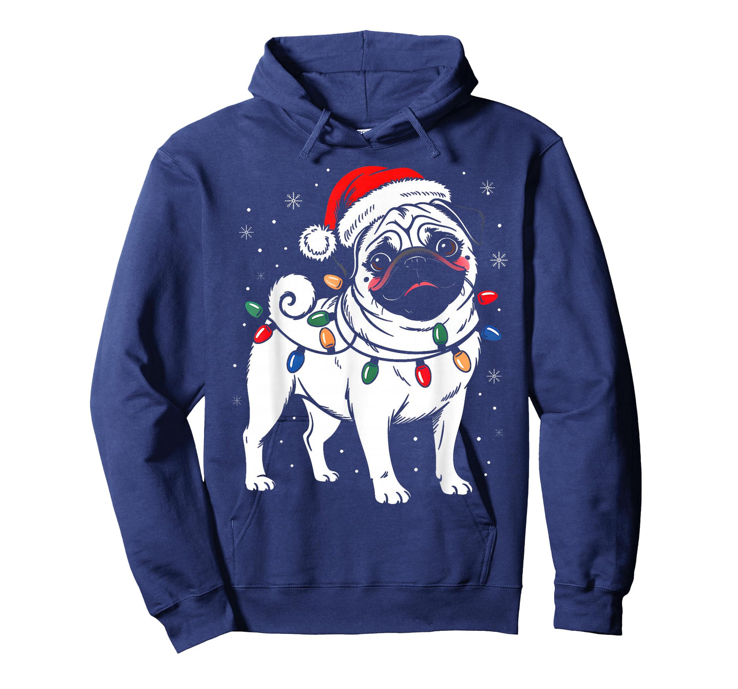 Cute Pug Dog Christmas Lights Santa Hat Funny Xmas Pajamas T-Shirt