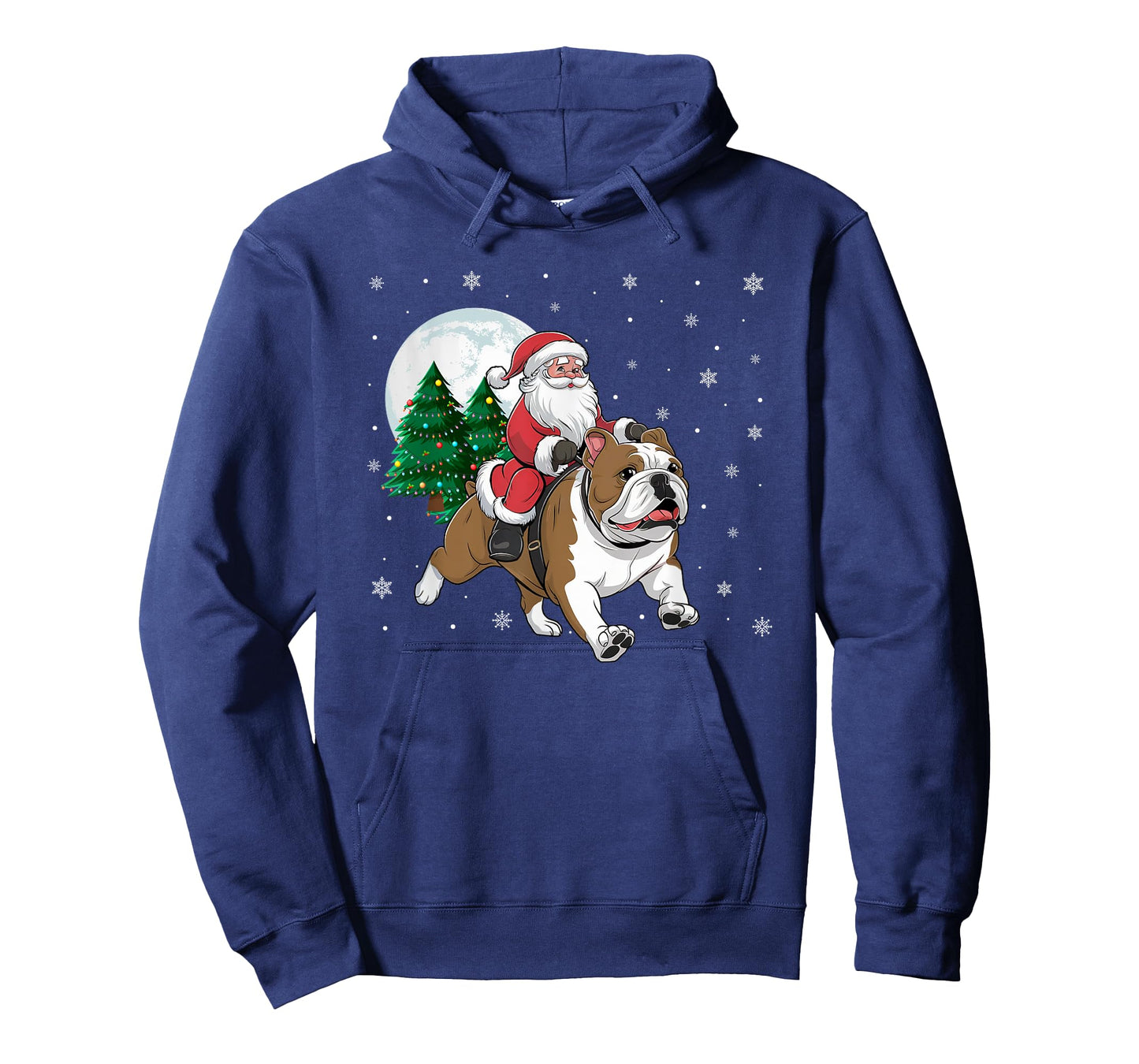 Santa Claus Riding English Bulldog Christmas Tree Lights T-Shirt for Men Women Kids