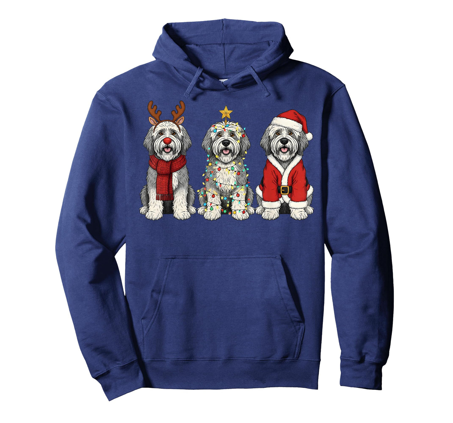 Retro Christmas Old English Sheepdog Santa Reindeer Dog T-Shirt