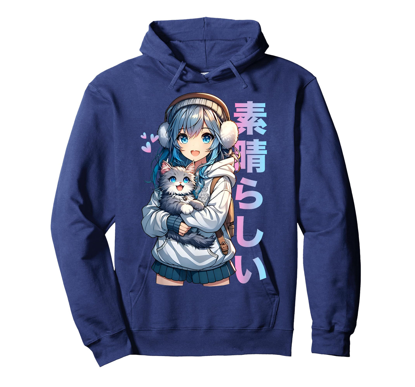 Cute Anime Girl with a Cat for Cat Lover Kawaii Otaku Manga T-Shirt