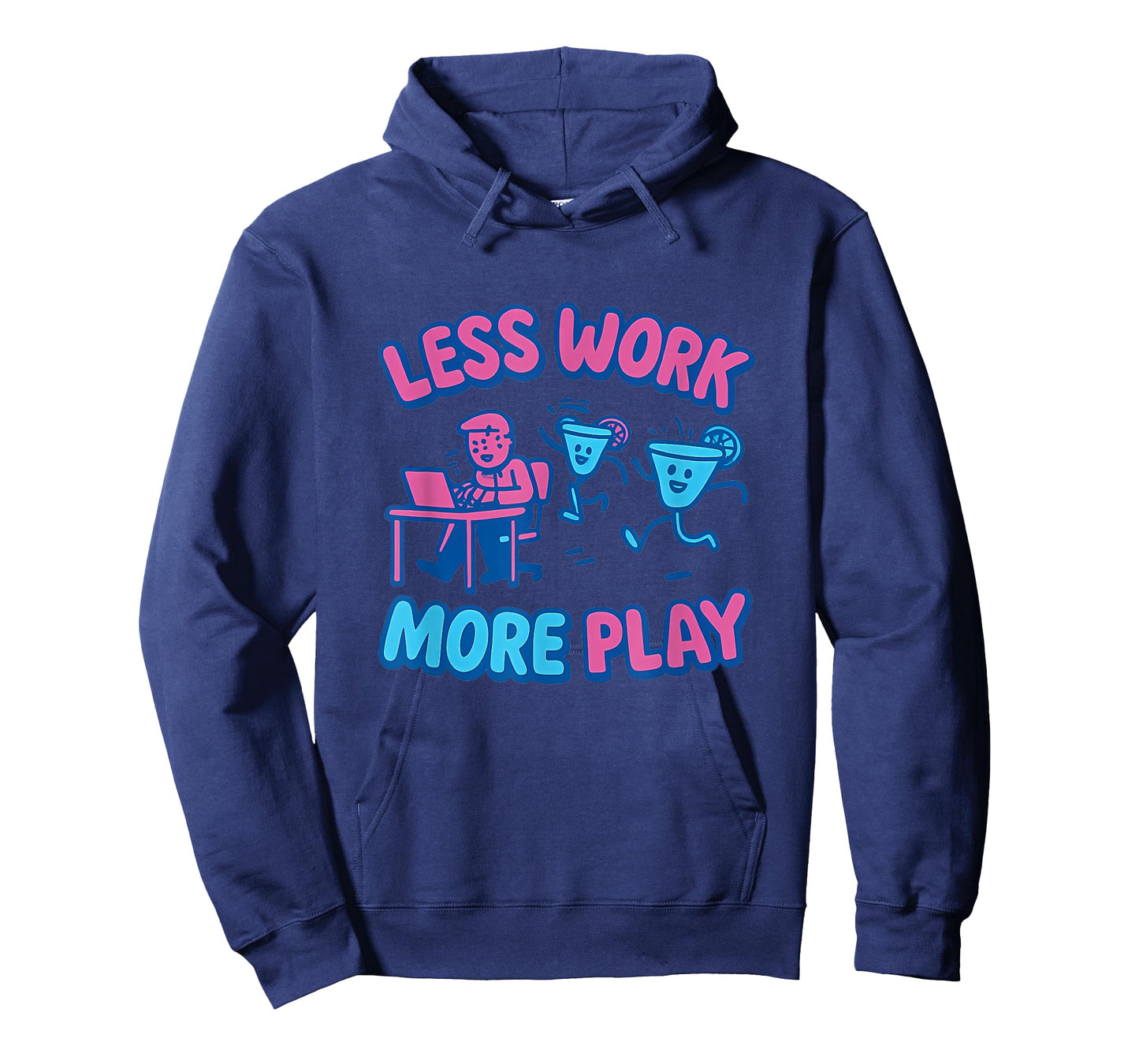 Cartoon Funny Less Work More Play Margarita Party Graphic T-Shirt