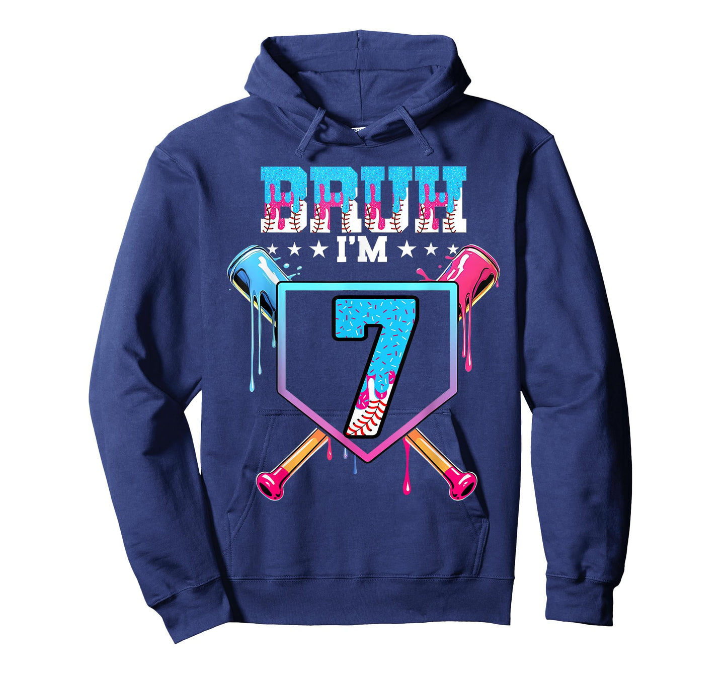 Bruh 7th Birthday Boy Baseball Ice Cream Drip 7 Year Old Boy T-Shirt