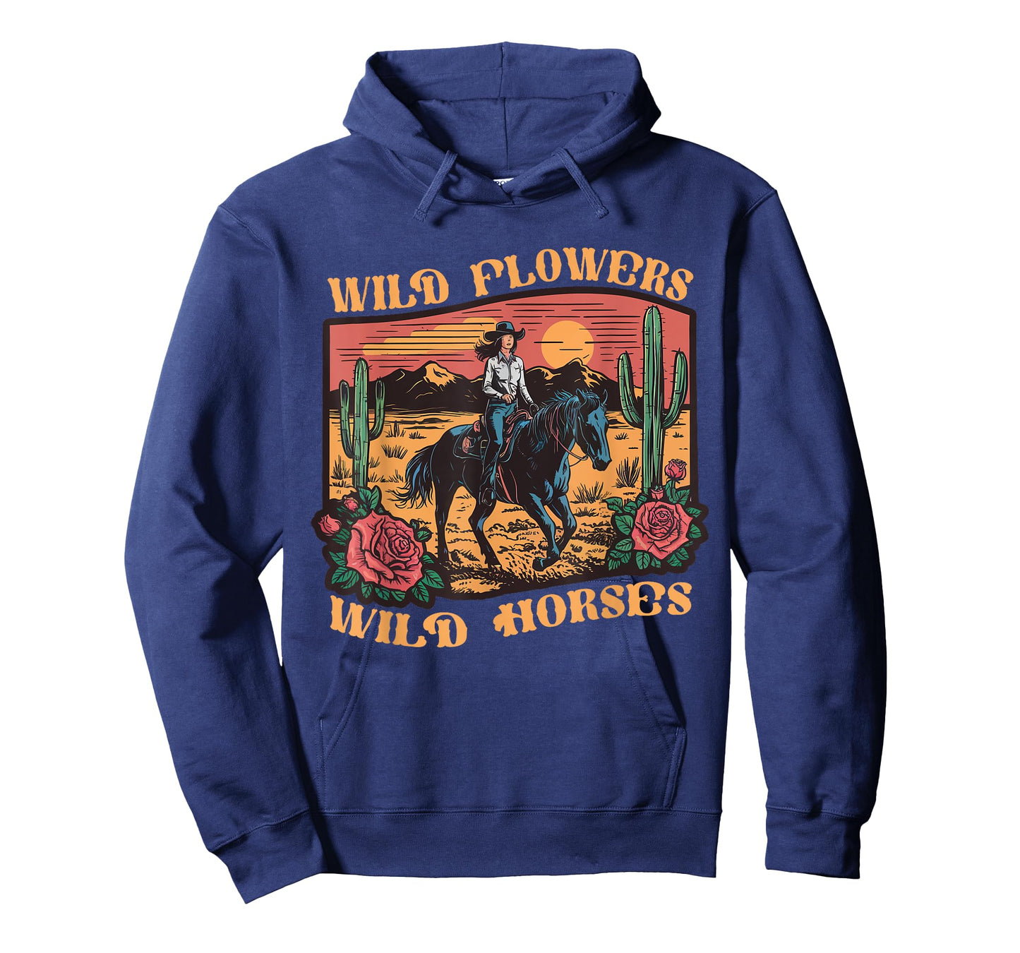 Vintage Sunset Cowgirl Riding Horse Wildflowers Women Girls T-Shirt