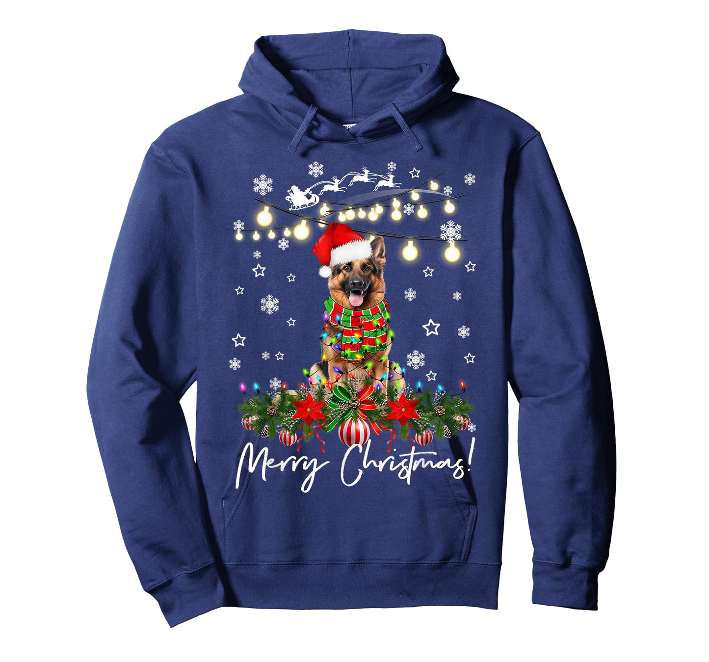 German shepherd Merry Christmas Lights Santa Hat T-Shirt