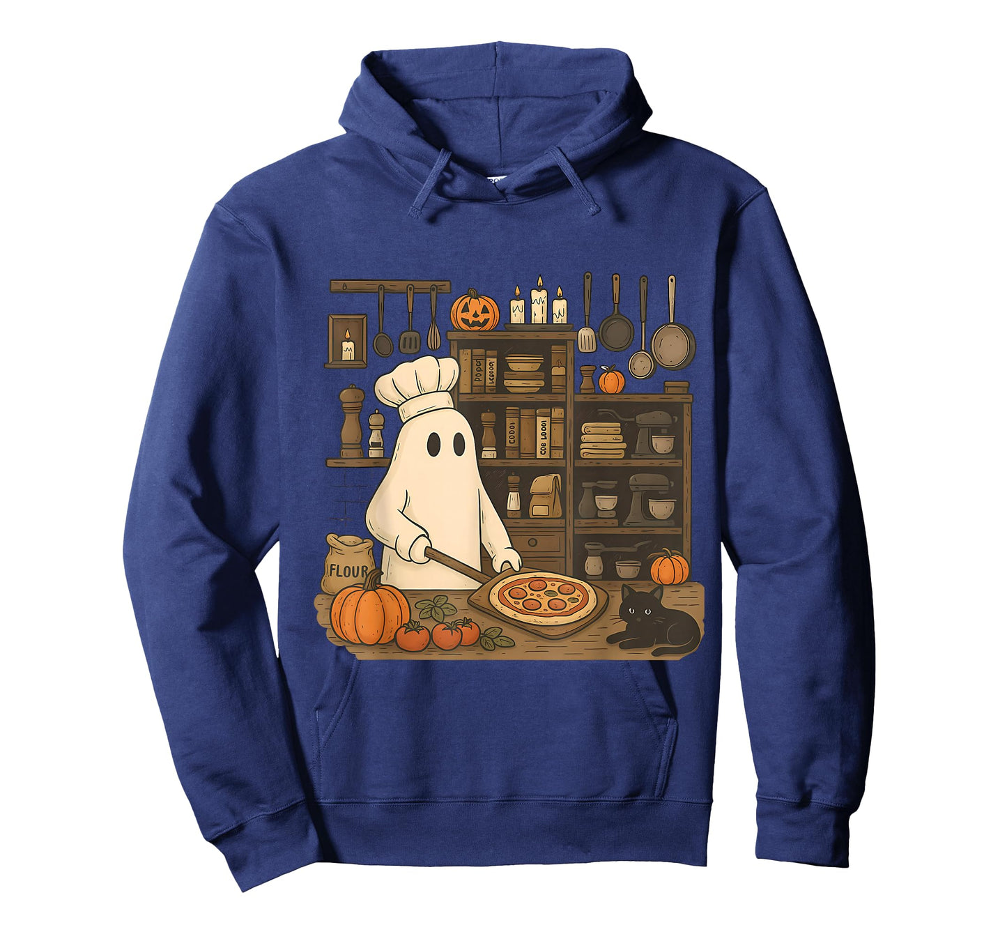 Ghost Baking Pizza Halloween Chef Baker Foodie Pizza Lover T-Shirt