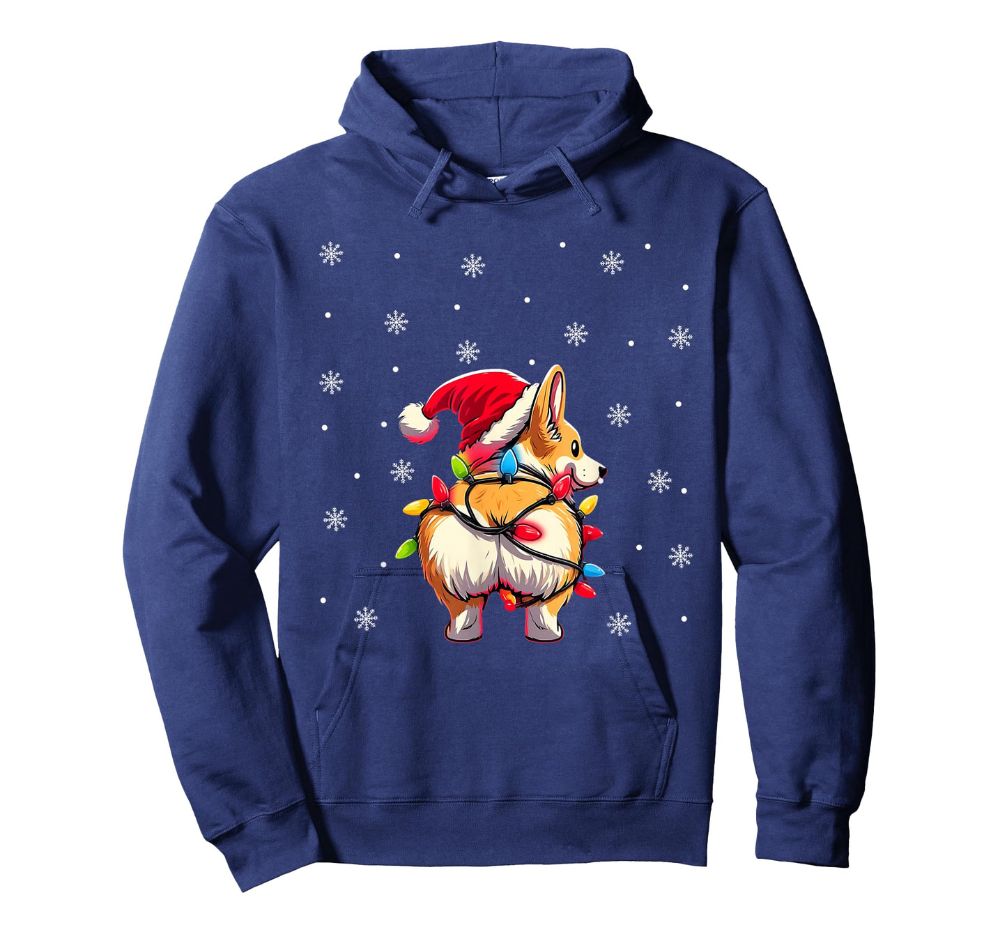 Corgi Butt Funny Santa Hat Christmas Snowflakes Lights T-Shirt