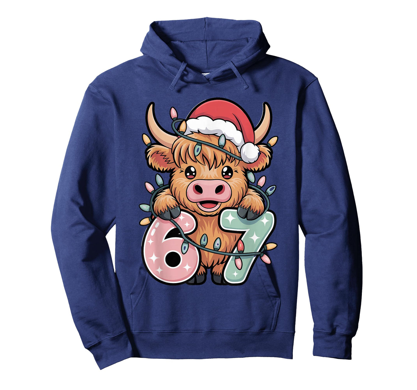 Kawaii Christmas Highland Cow 6 7 Meme Xmas Cow Lover Kids T-Shirt