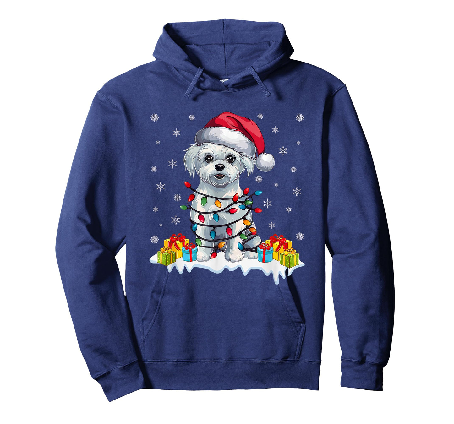 Xmas Lighting Maltese Dog Wearing Santa Hat Ugly Christmas T-Shirt