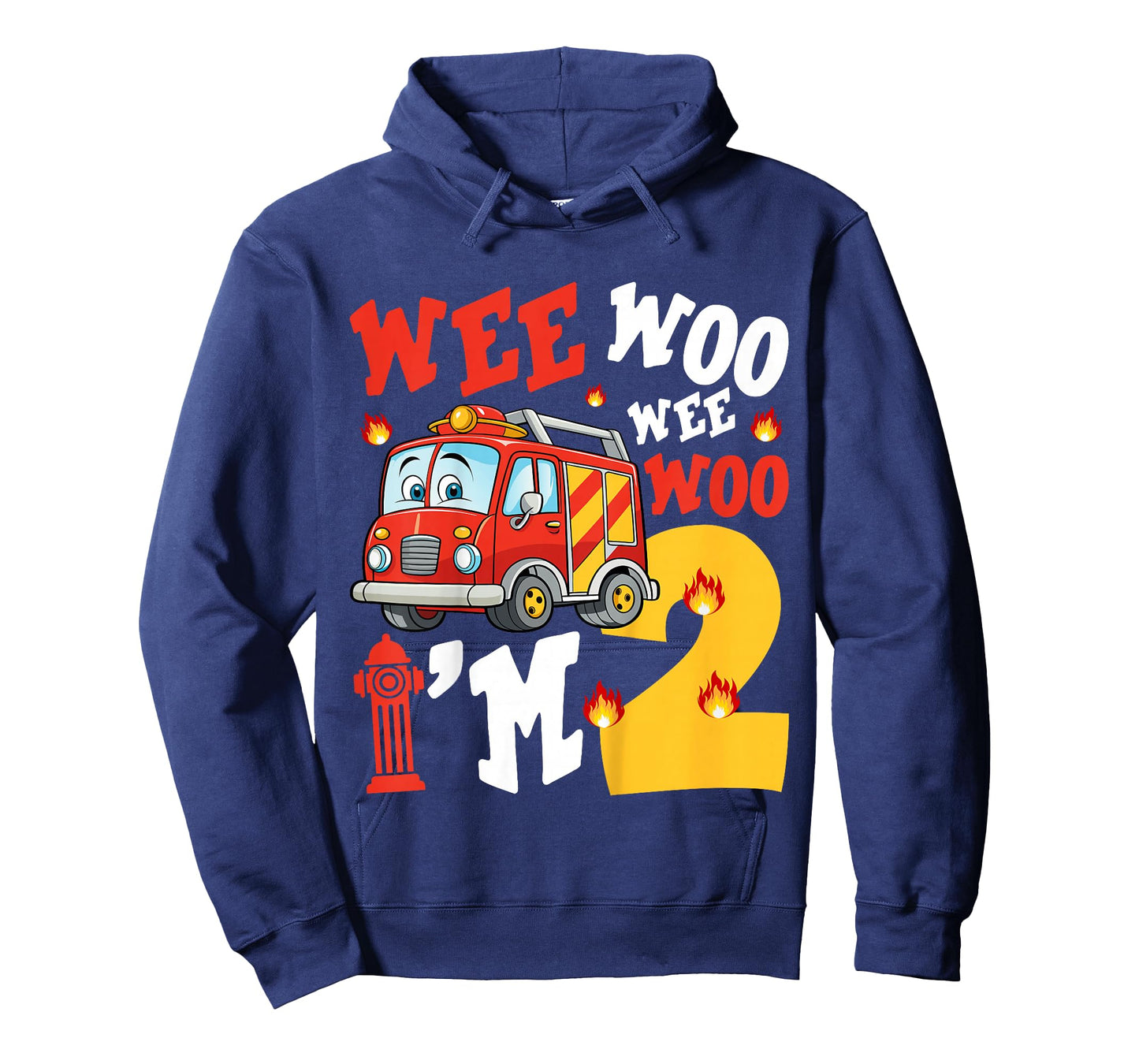 Kids Wee Woo I'm 2 Years Old Red Fire Truck Boys 2nd Birthday T-Shirt