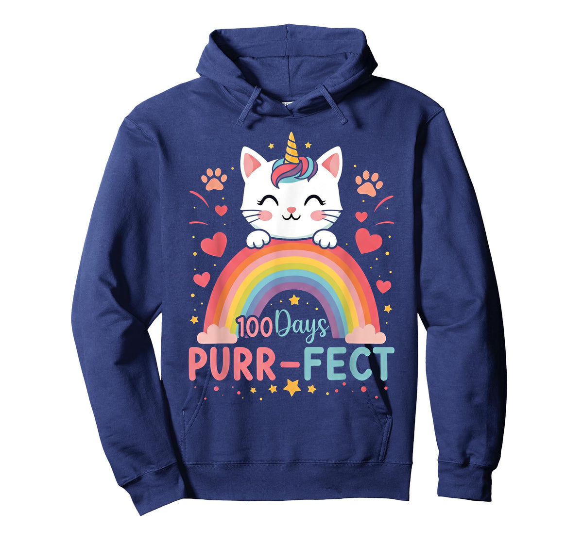 100 Days of School Purr-fect Cat Kitten Caticorn Rainbow Men Women Girls Kids T-Shirt