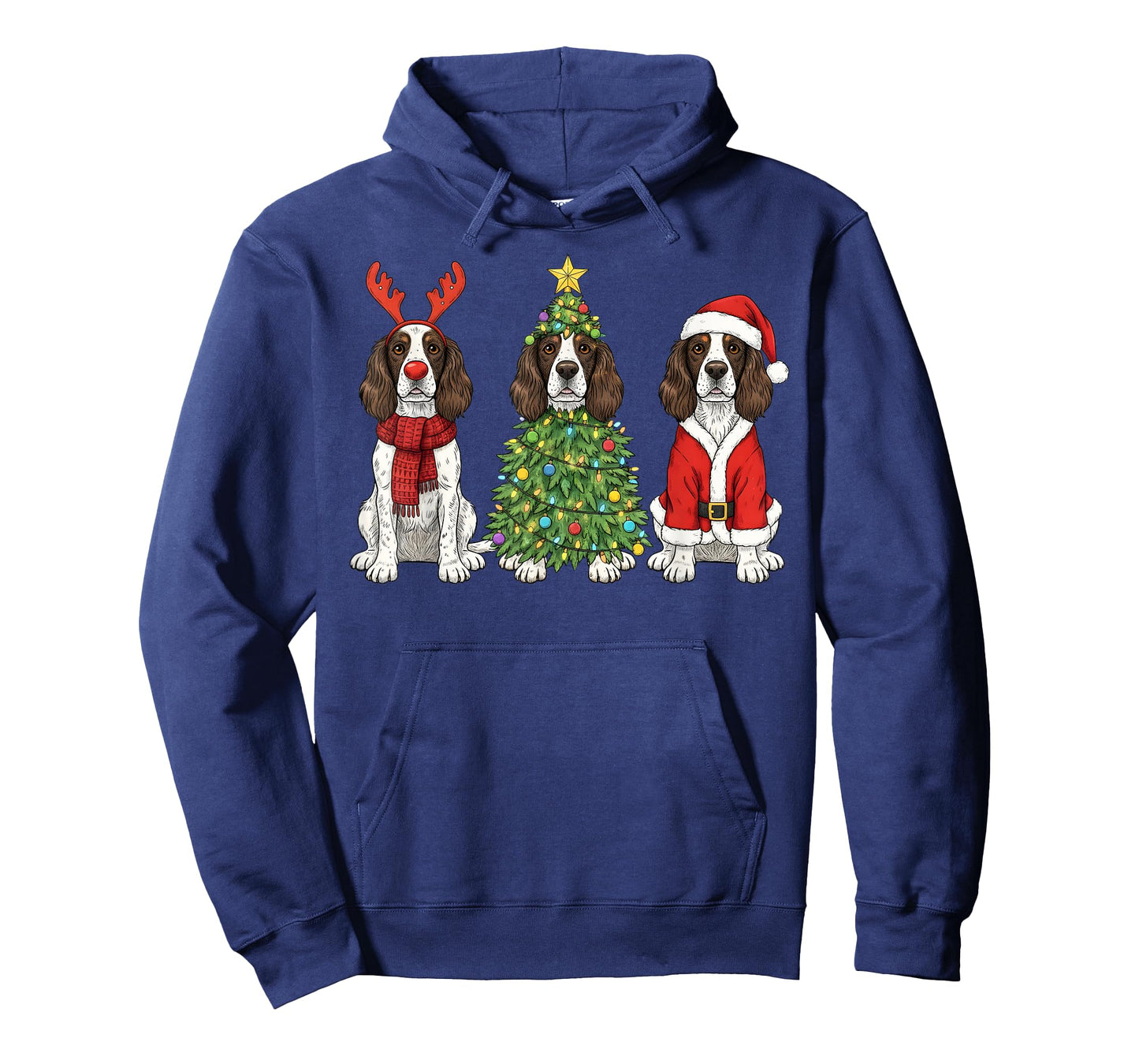 Retro Christmas English Springer Spaniel Santa Reindeer Dog T-Shirt