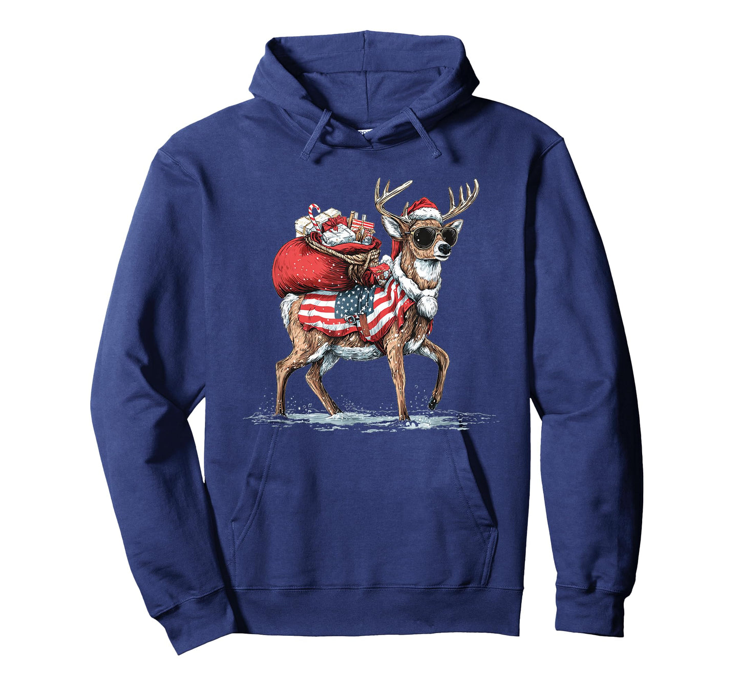 Cool Santa's Reindeer with Sunglasses and US Colors T-Shirt