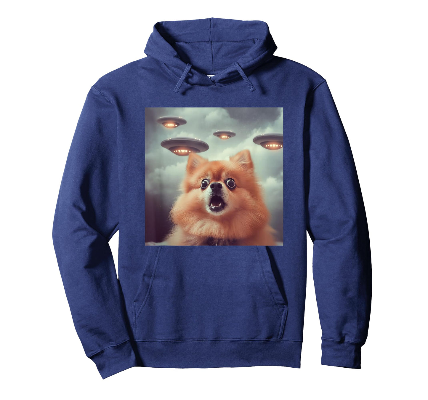 Pomeranian Selfie with UFOs Strange Print Graphic Space Funny T-Shirt