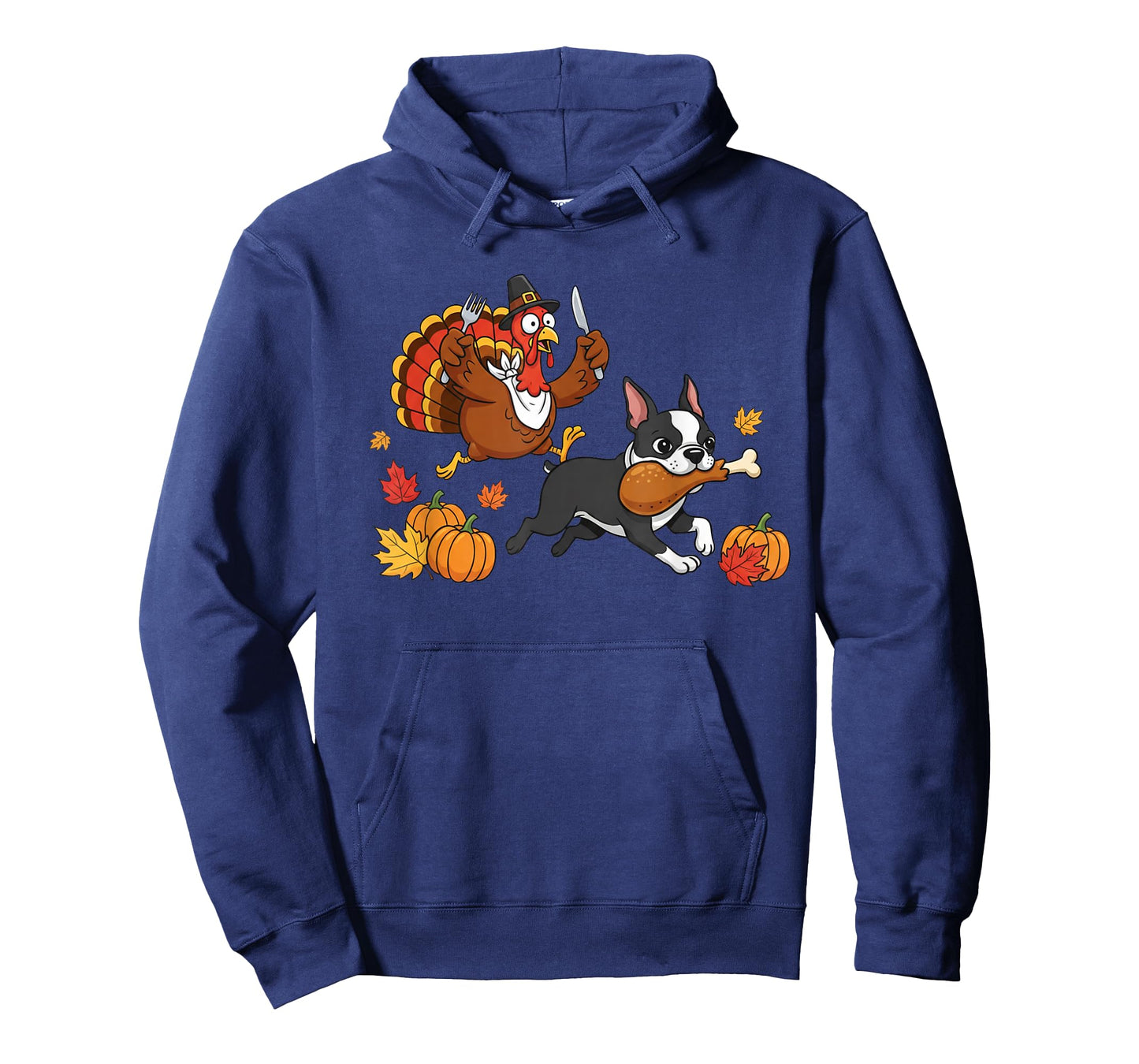 Boston Terrier Turkey Autumn Thanksgiving Womens Mens Kids T-Shirt