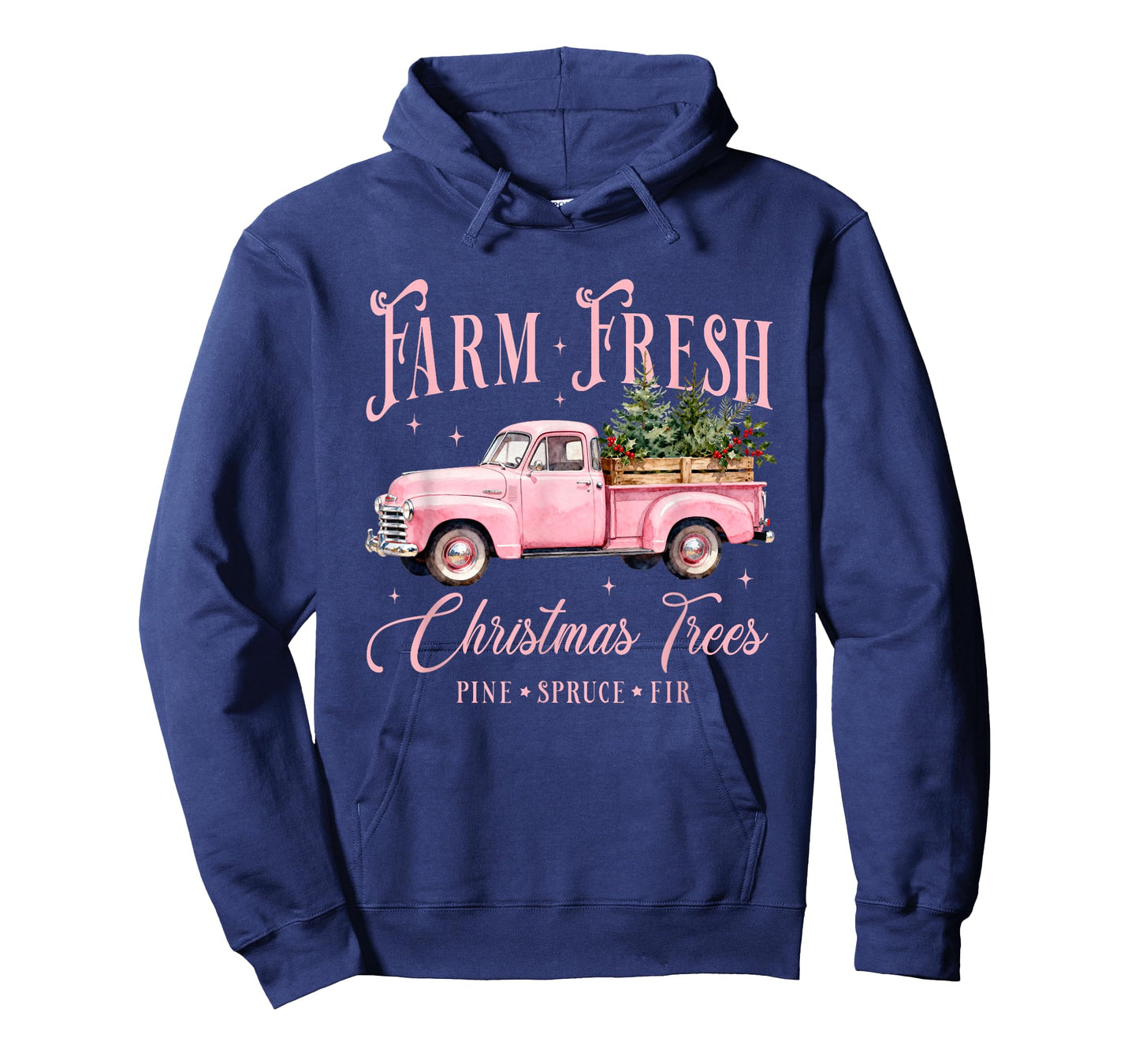 Farm Fresh Christmas Trees On Truck Pink Wagon Xmas Farmer T-Shirt