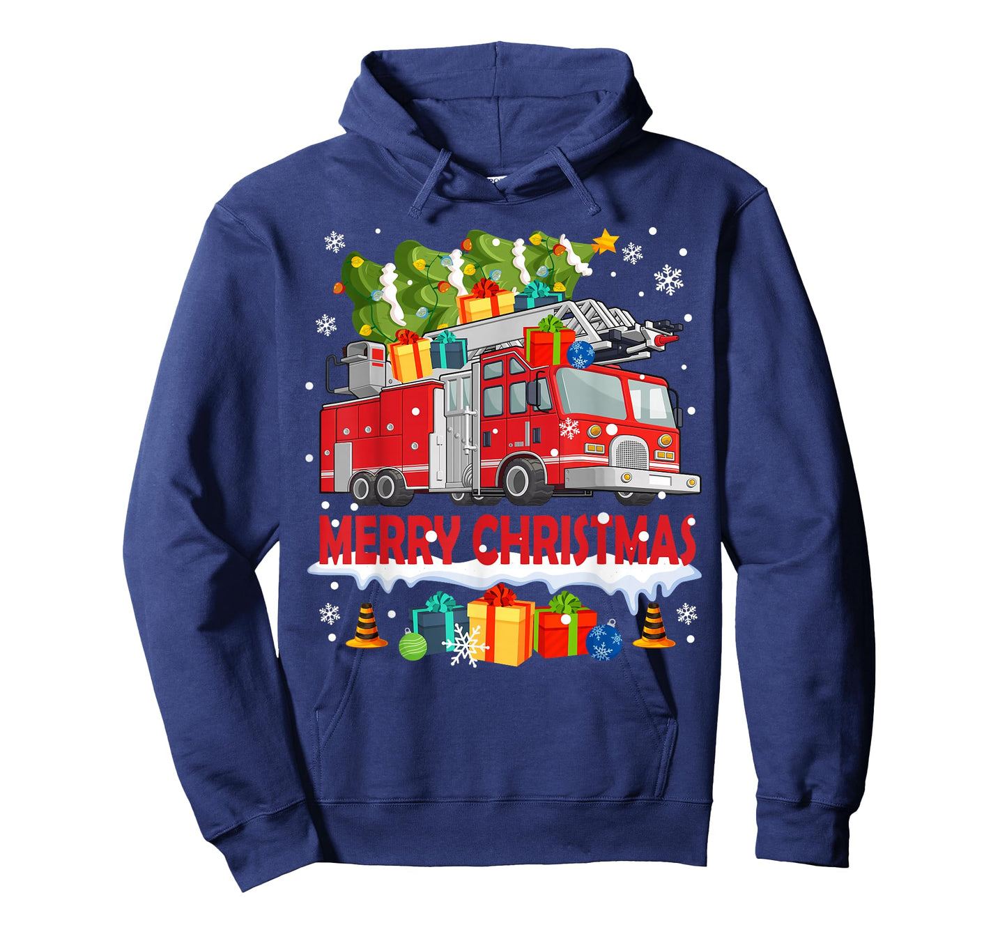 Funny Fire Truck & Christmas Tree Firefighter Xmas Pajamas T-Shirt