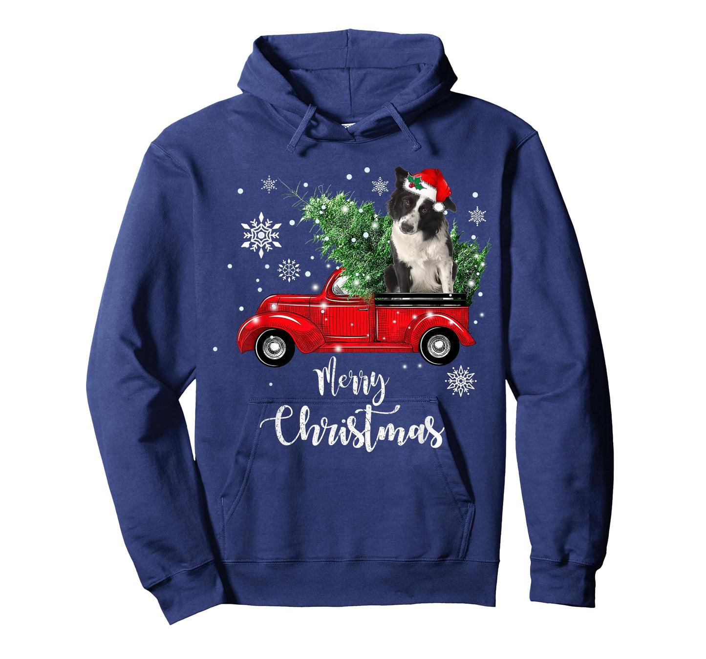Red Truck Merry Christmas Tree Border Collie Dog Christmas T-Shirt
