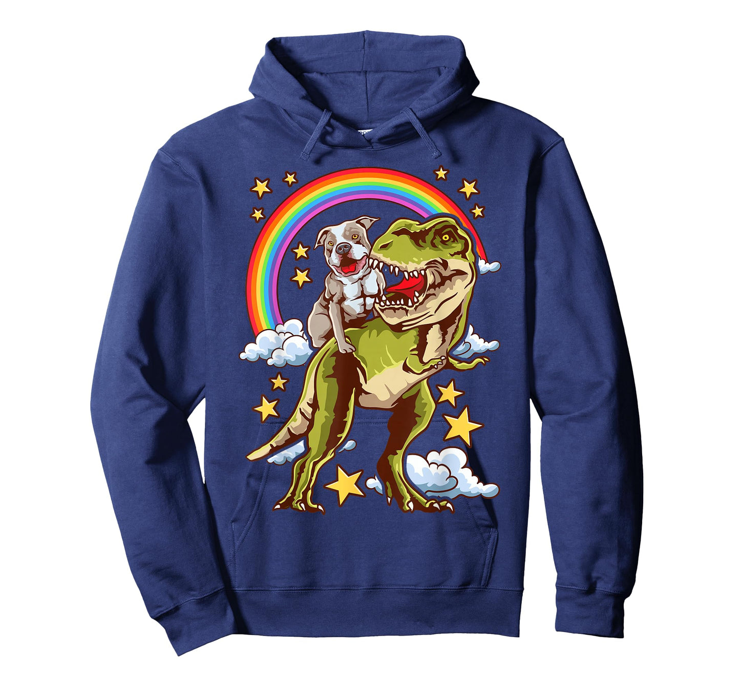 Funny Pitbull Riding A Dinosaur Rainbow Illustration Fun T-Shirt