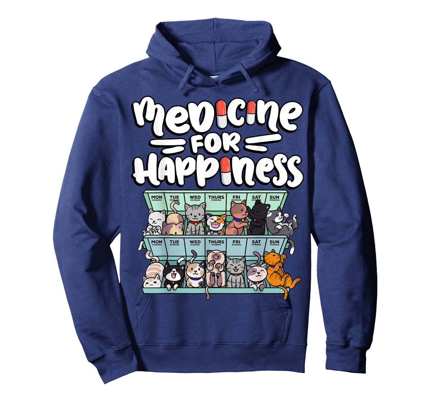 medicine for happiness pill box animals cat breeds kitten Men Women T-Shirt