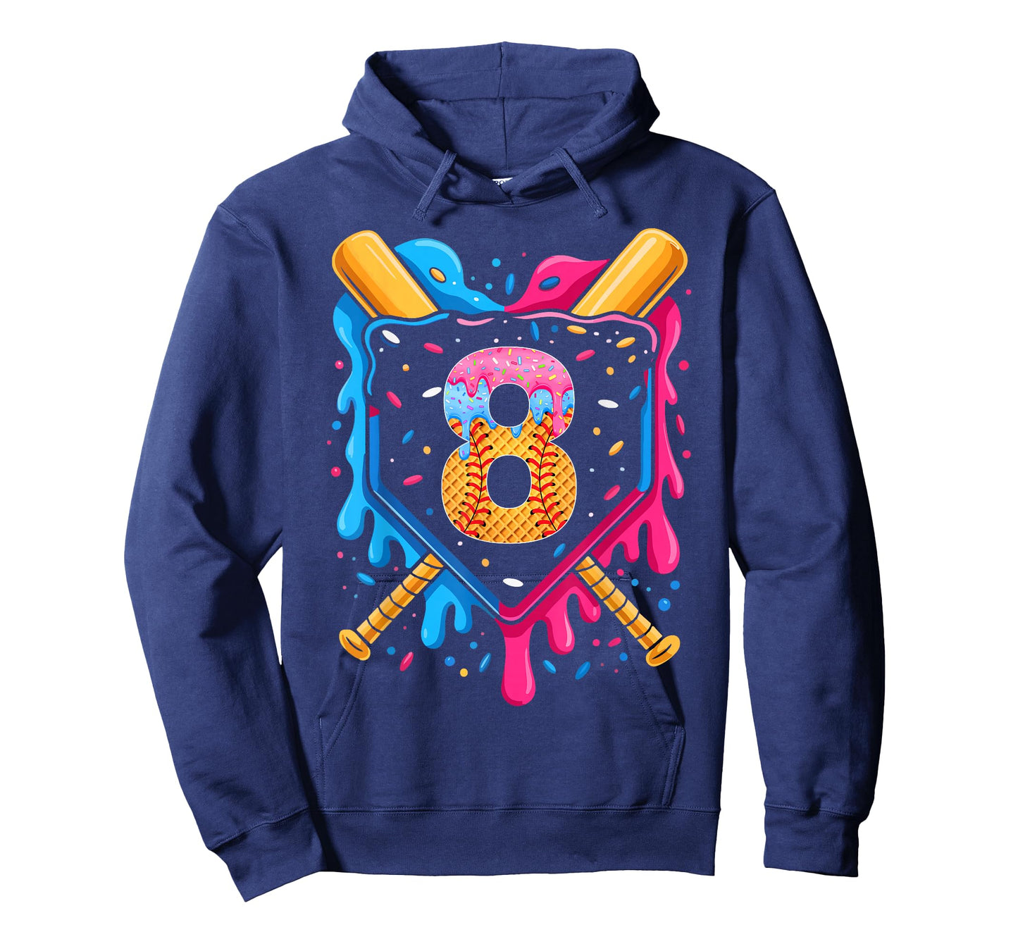 Baseball 8 Year Old 8th Birthday Ice Cream Baseball Drip T-Shirt