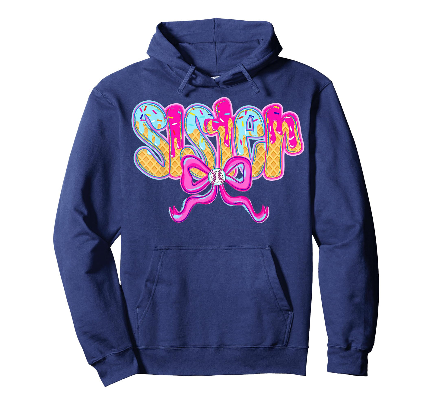Baseball Sister Drip Ice Cream Baseball Bow Game Day T-Shirt