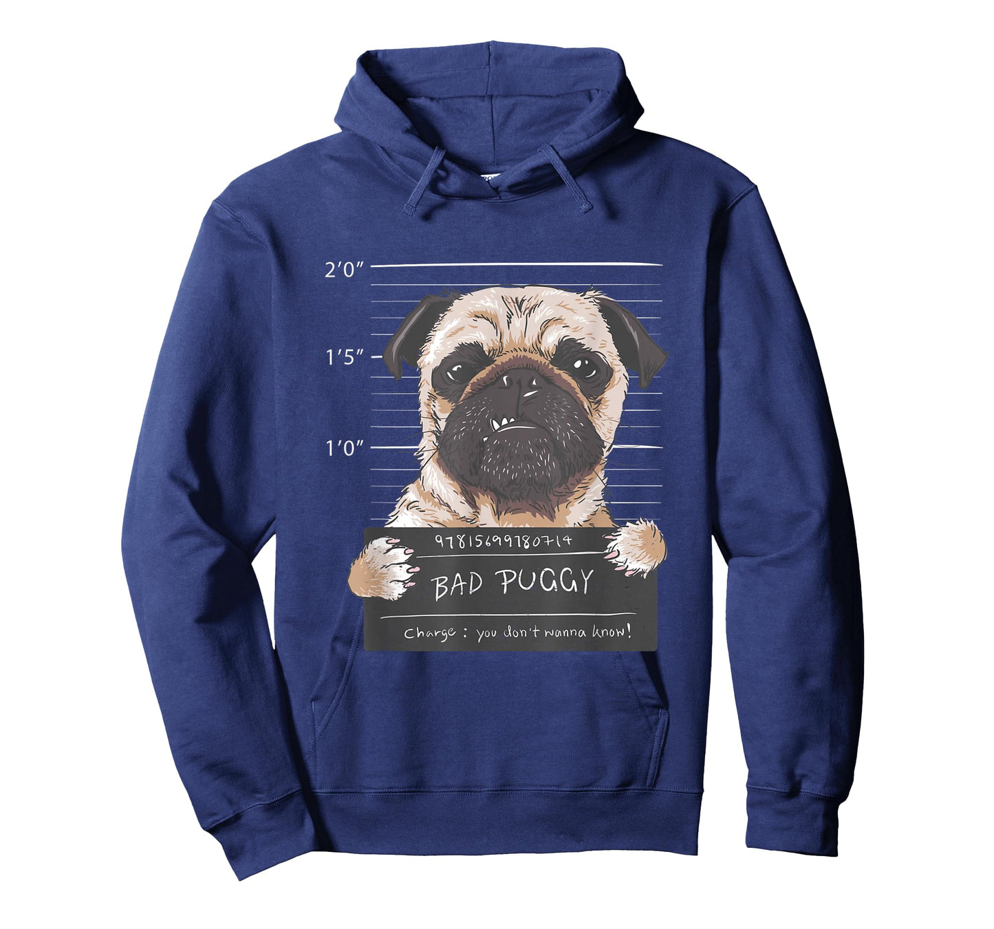 Cute Pug Mugshot Bad Puggy Puppy Humor Funny Dog T-Shirt