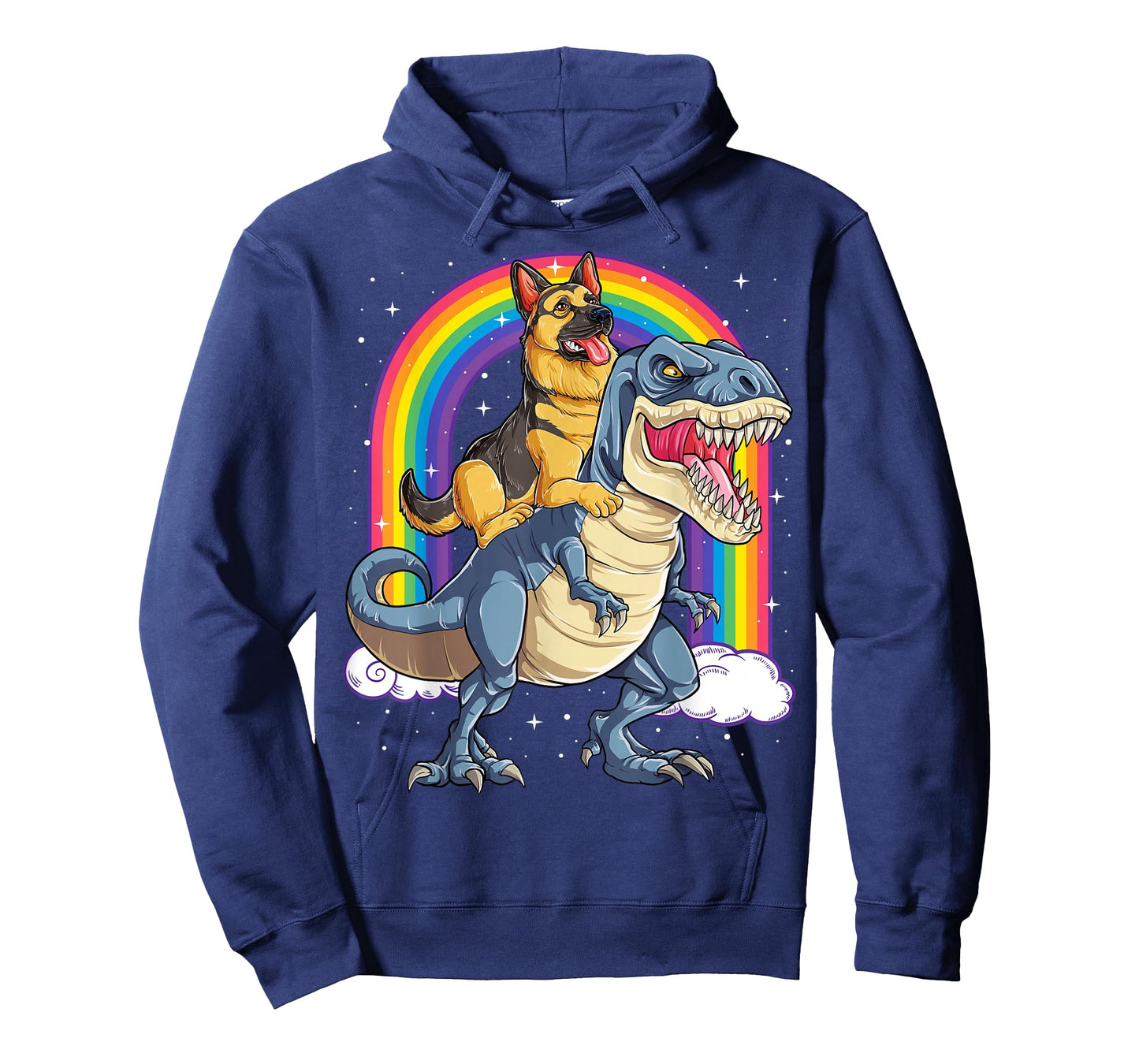 German Shepherd Riding Dinosaur T-rex Gift Boys Kids Rainbow T-Shirt