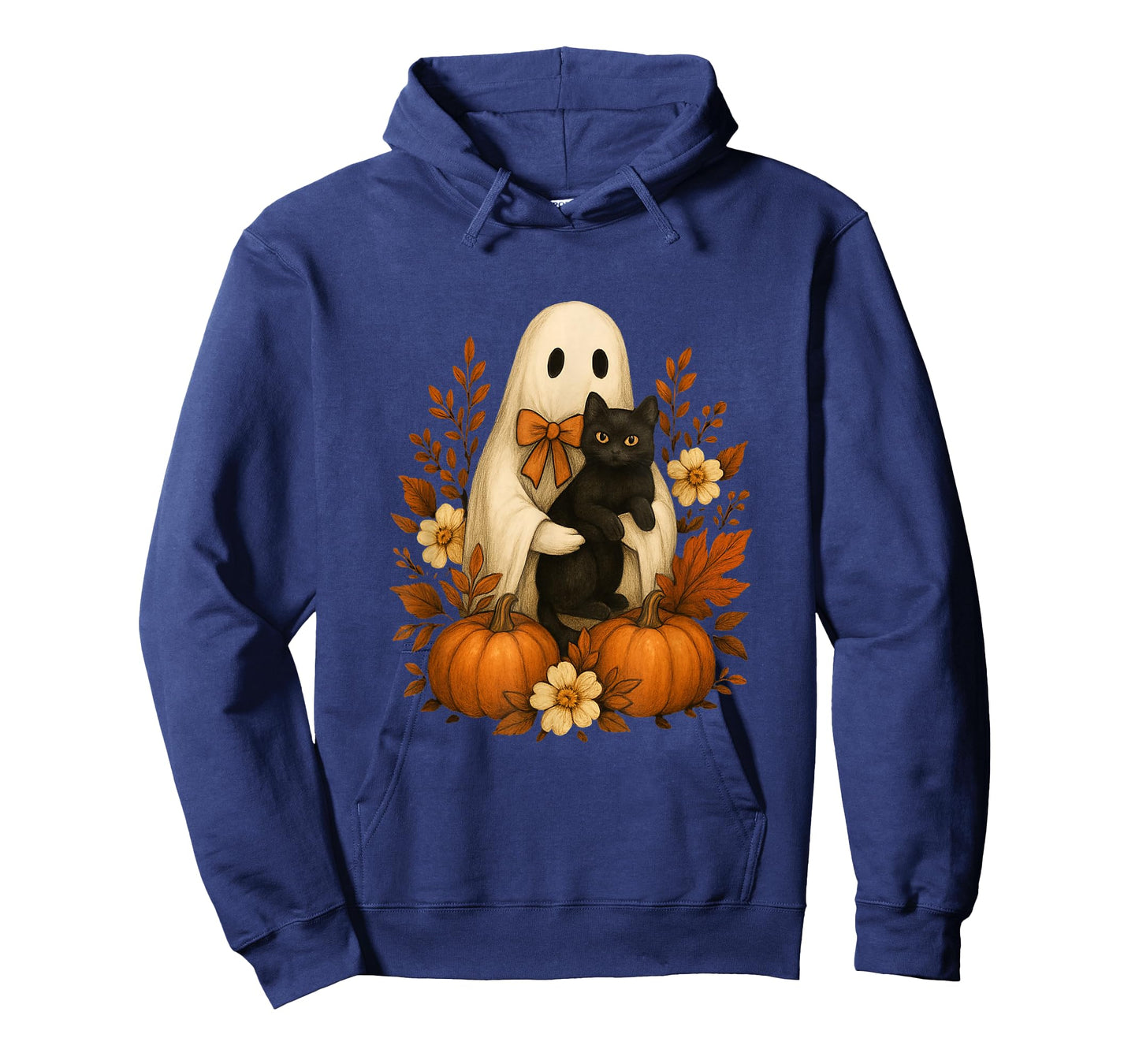 Cute Ghost Holding Black Cat Pumpkins Autumn Halloween T-Shirt