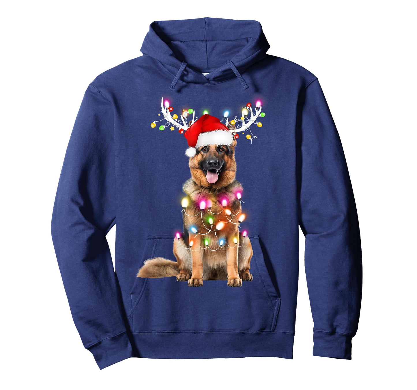 German shepherd Santa Christmas Tree Lights Xmas Boys Kids T-Shirt