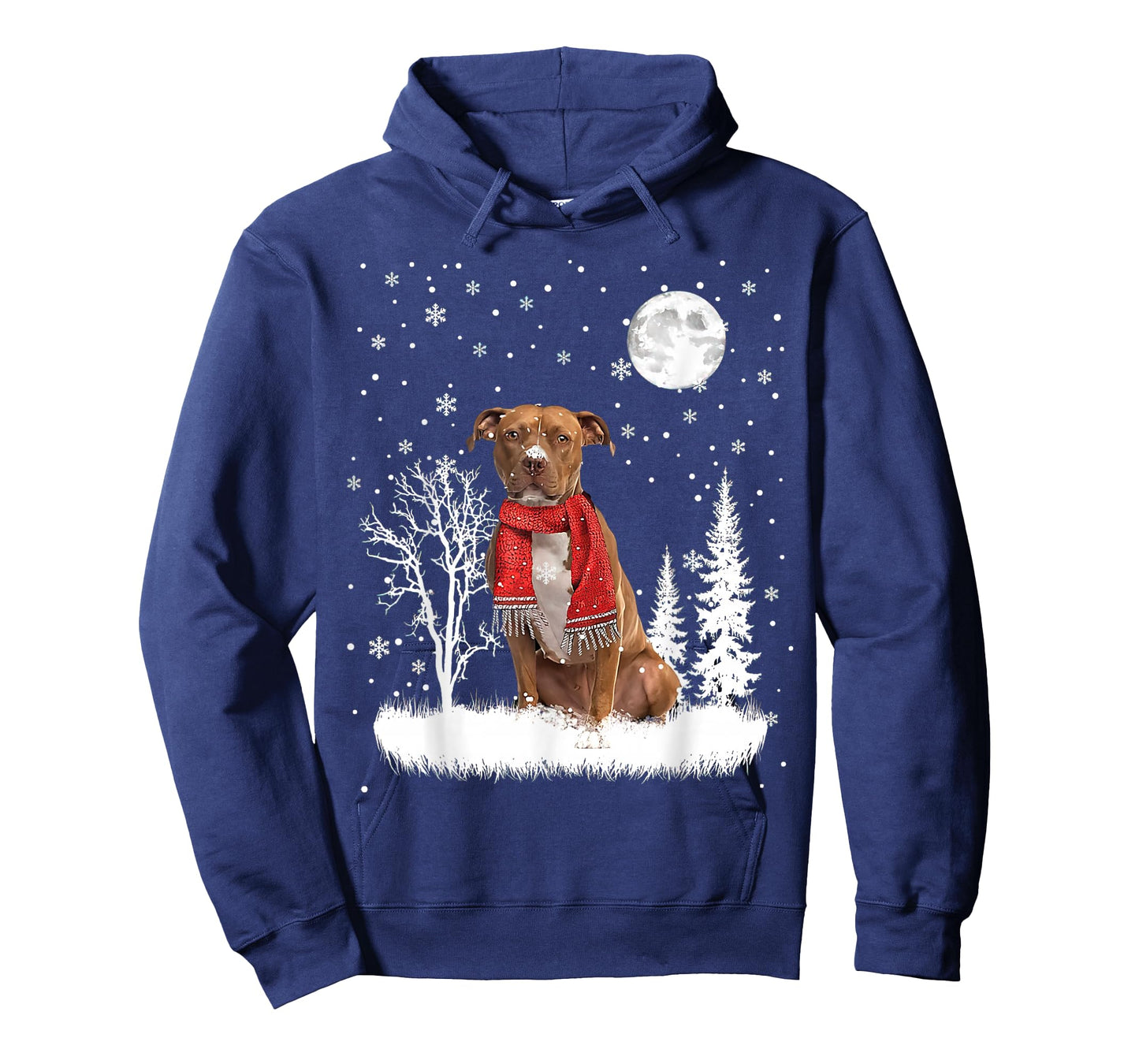 Pitbull Under Moonlight Snow Christmas Pajama T-Shirt