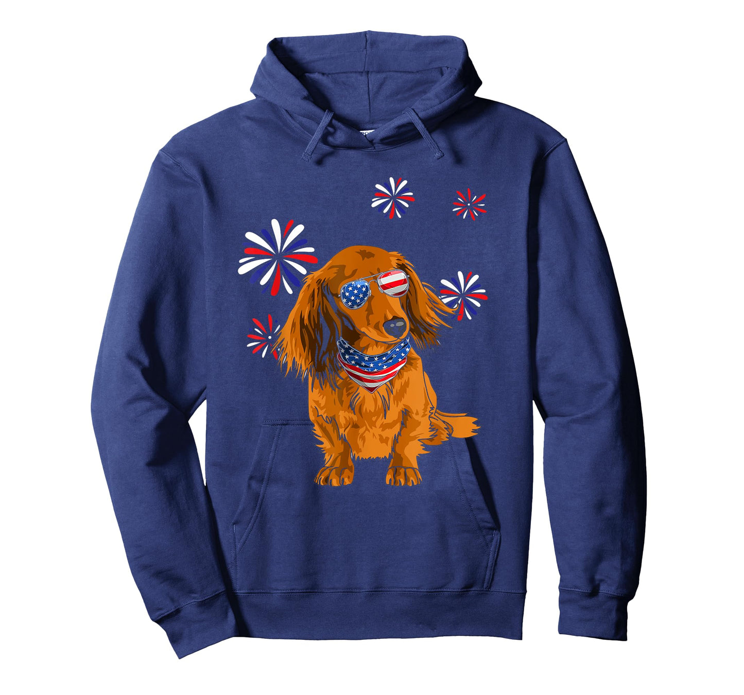 Patriotic Red Long-Haired Dachshund 4th of July Dog Lover T-Shirt for Women Men