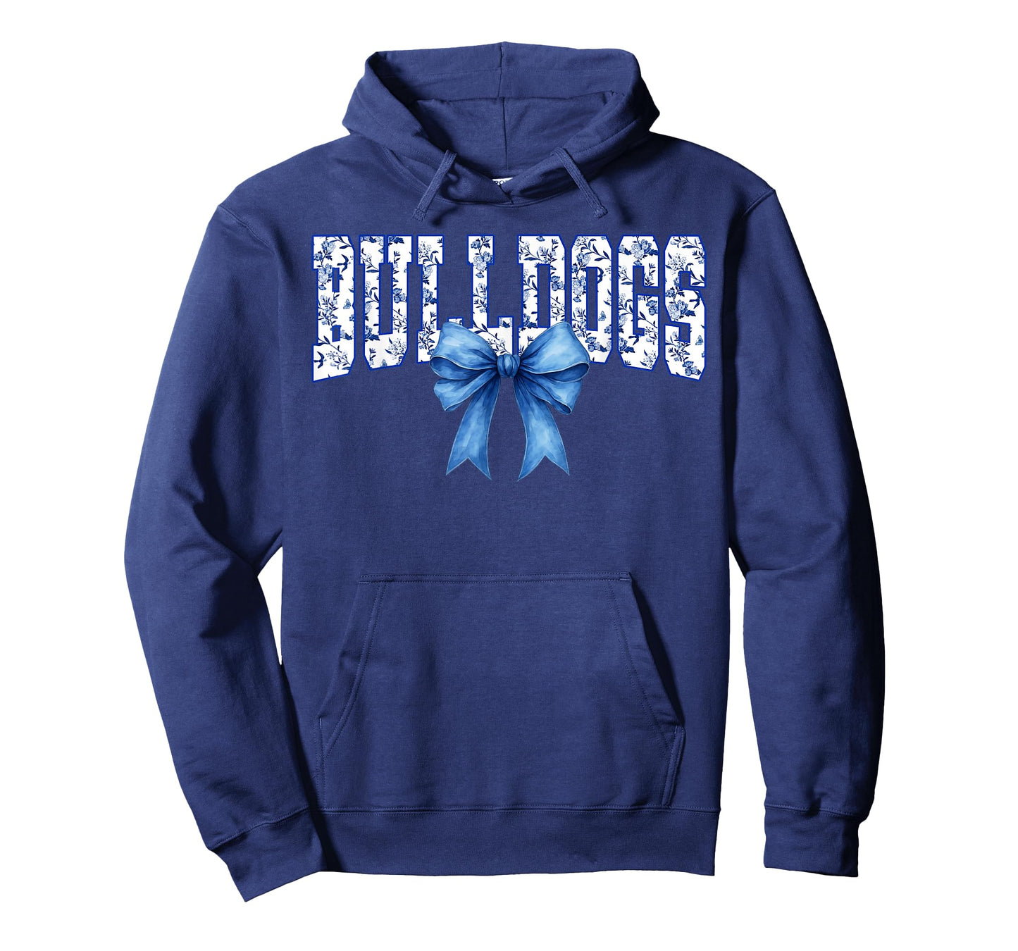 Bulldogs Floral Toile Royal Blue Watercolor Coquette Bow T-Shirt