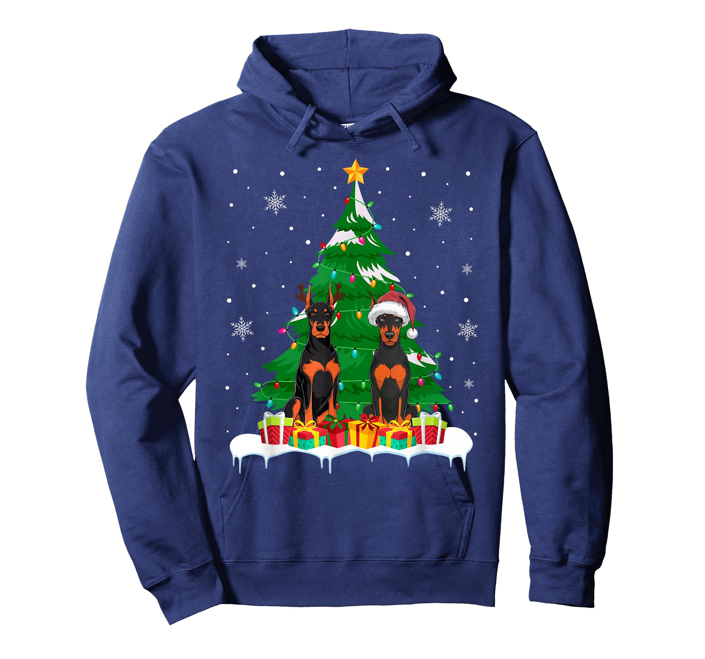 Doberman Pinscher Dog Christmas Tree Light Santa Reindeer PJ T-Shirt