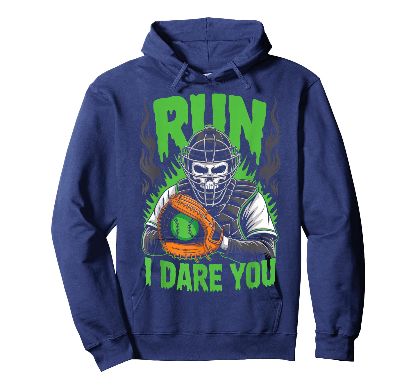 Run I Dare You Scary Baseball Catcher Creepy Skull T-Shirt