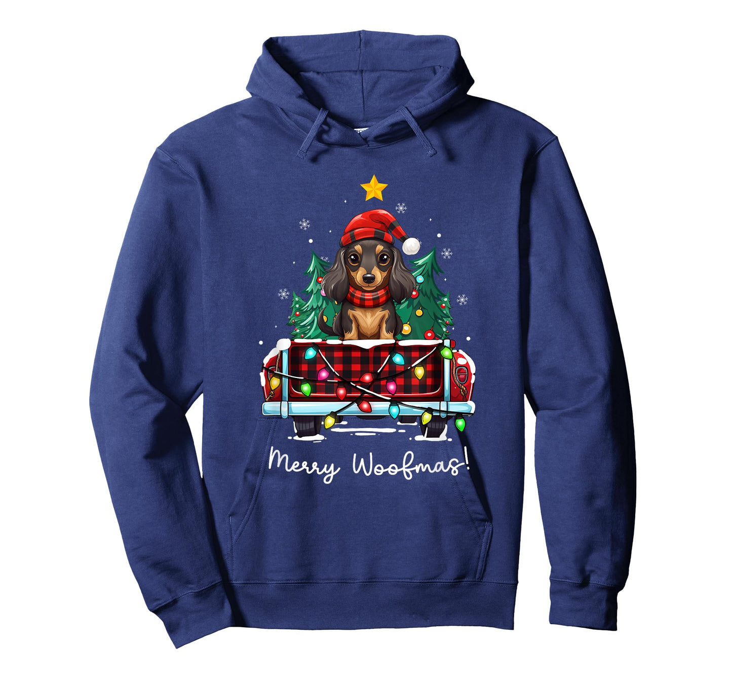 Long Haired Dachshund Christmas Dog Truck Plaid Funny Xmas Men Women Kids T-Shirt