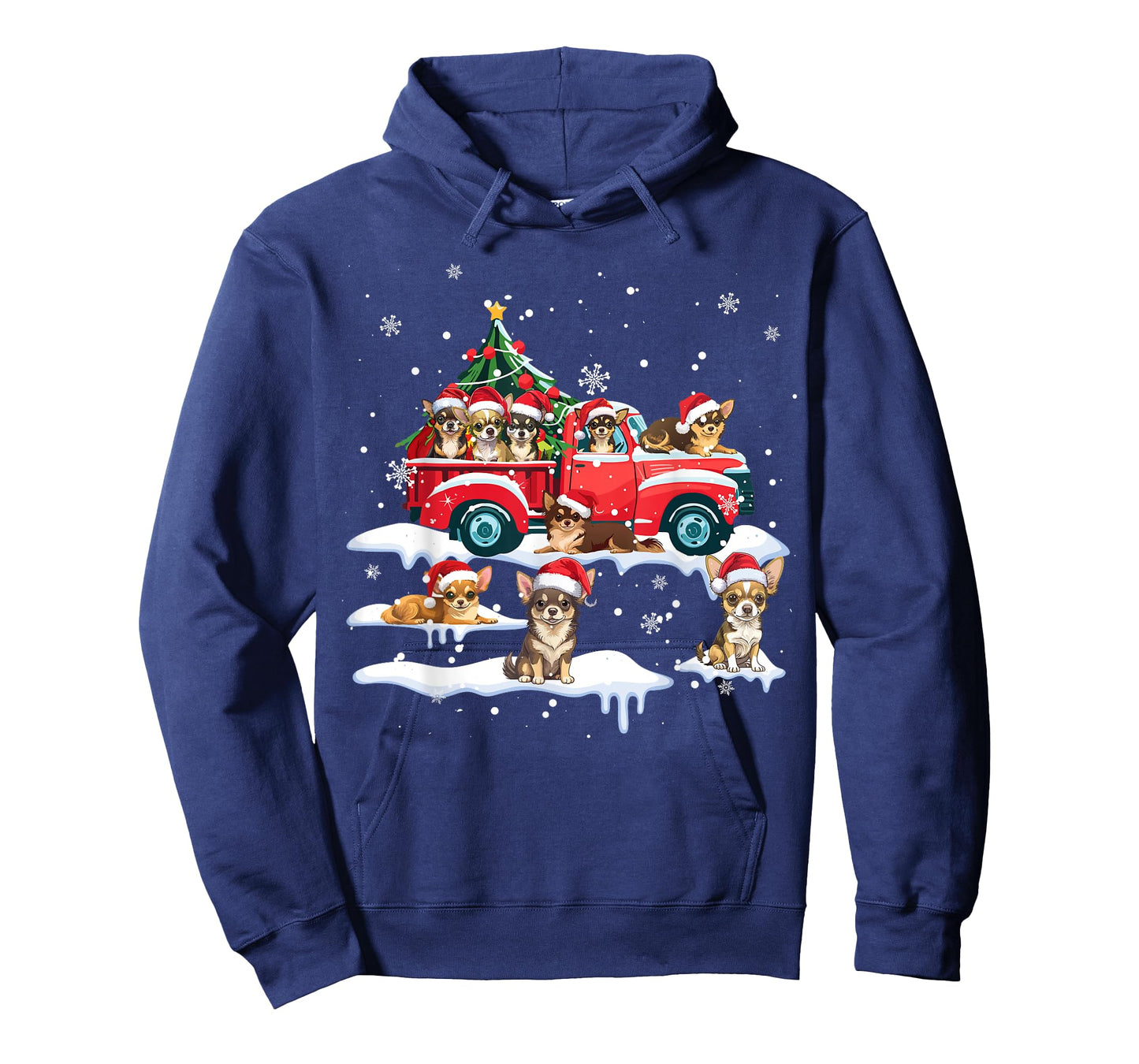 Chihuahua Dog Riding Red Truck Ugly Sweater Merry Christmas T-Shirt