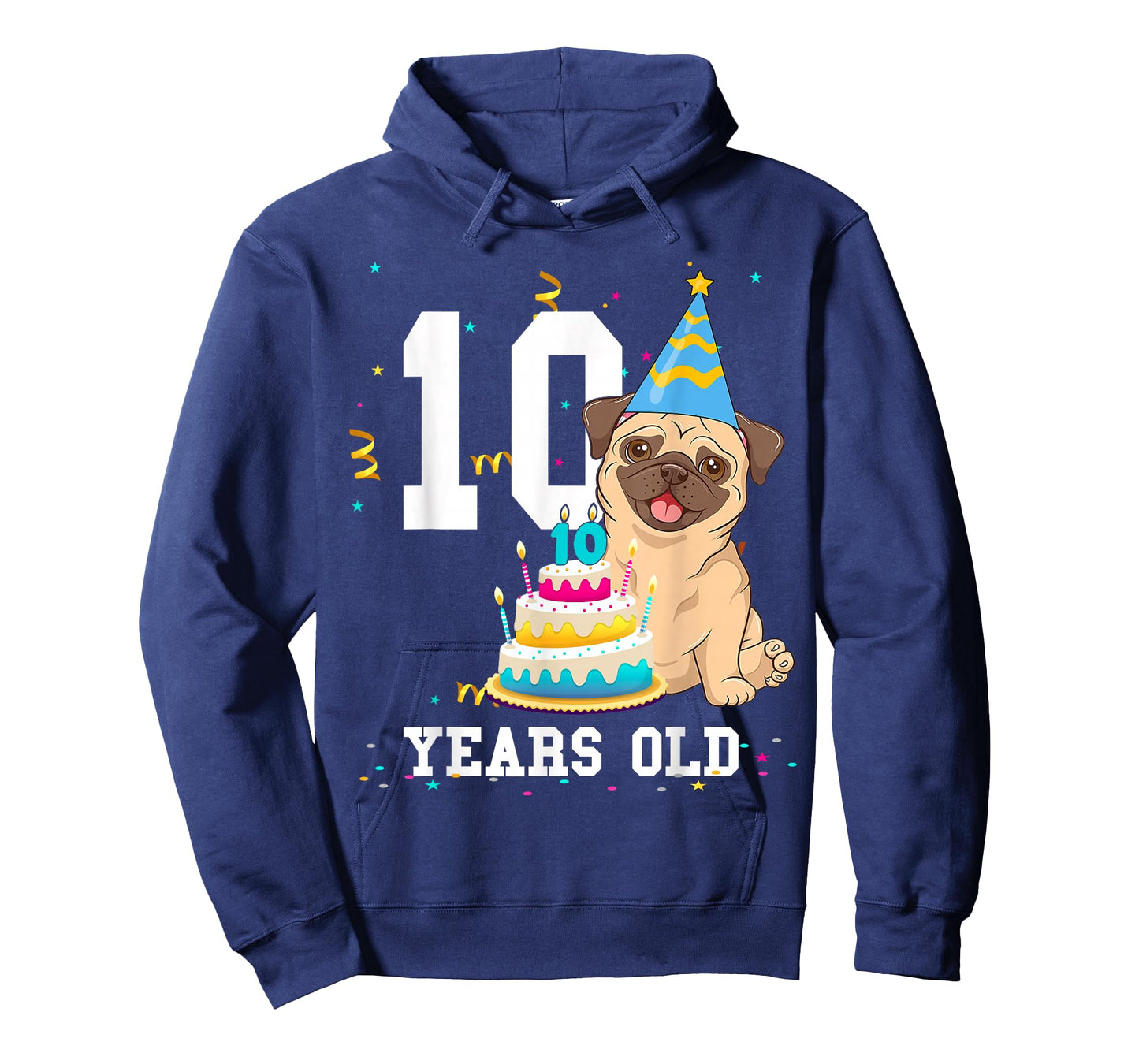 10 Years Old Birthday Pug Dog Lover Party Kids Boys Girls T-Shirt
