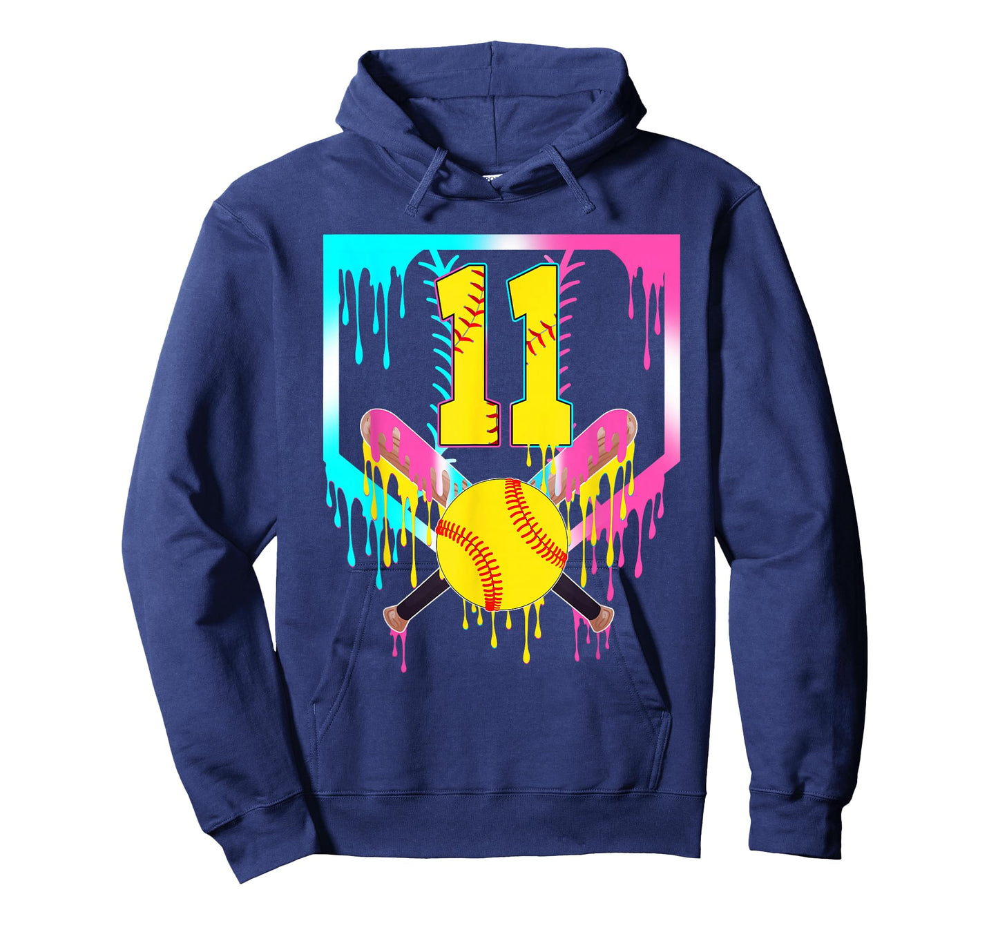 11th Bday Softball Home Plate Drip Ice Cream 11 Year Old T-Shirt